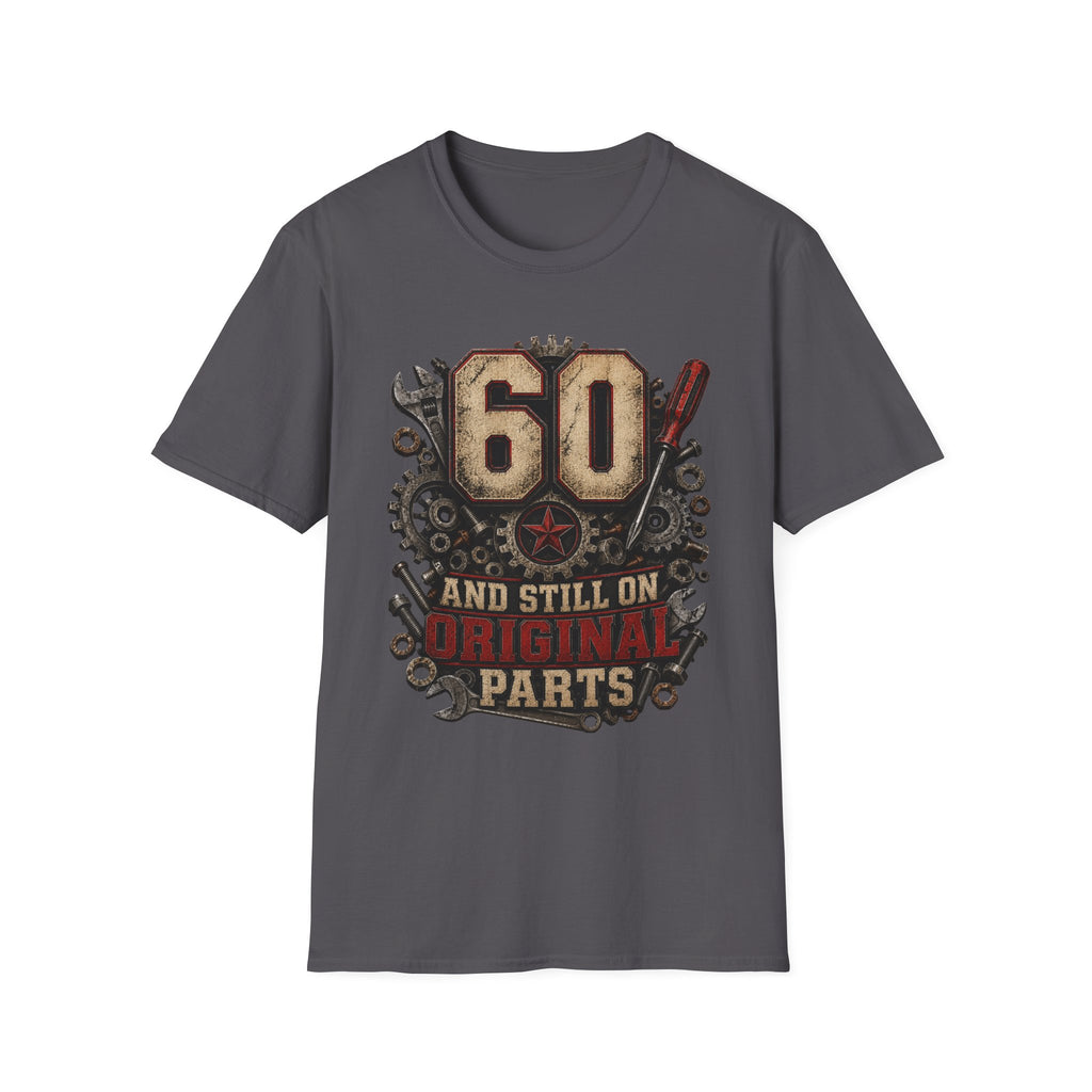 60th Birthday Mechanics T-Shirt — "60 and Still on Original Parts" Vintage Tool Design