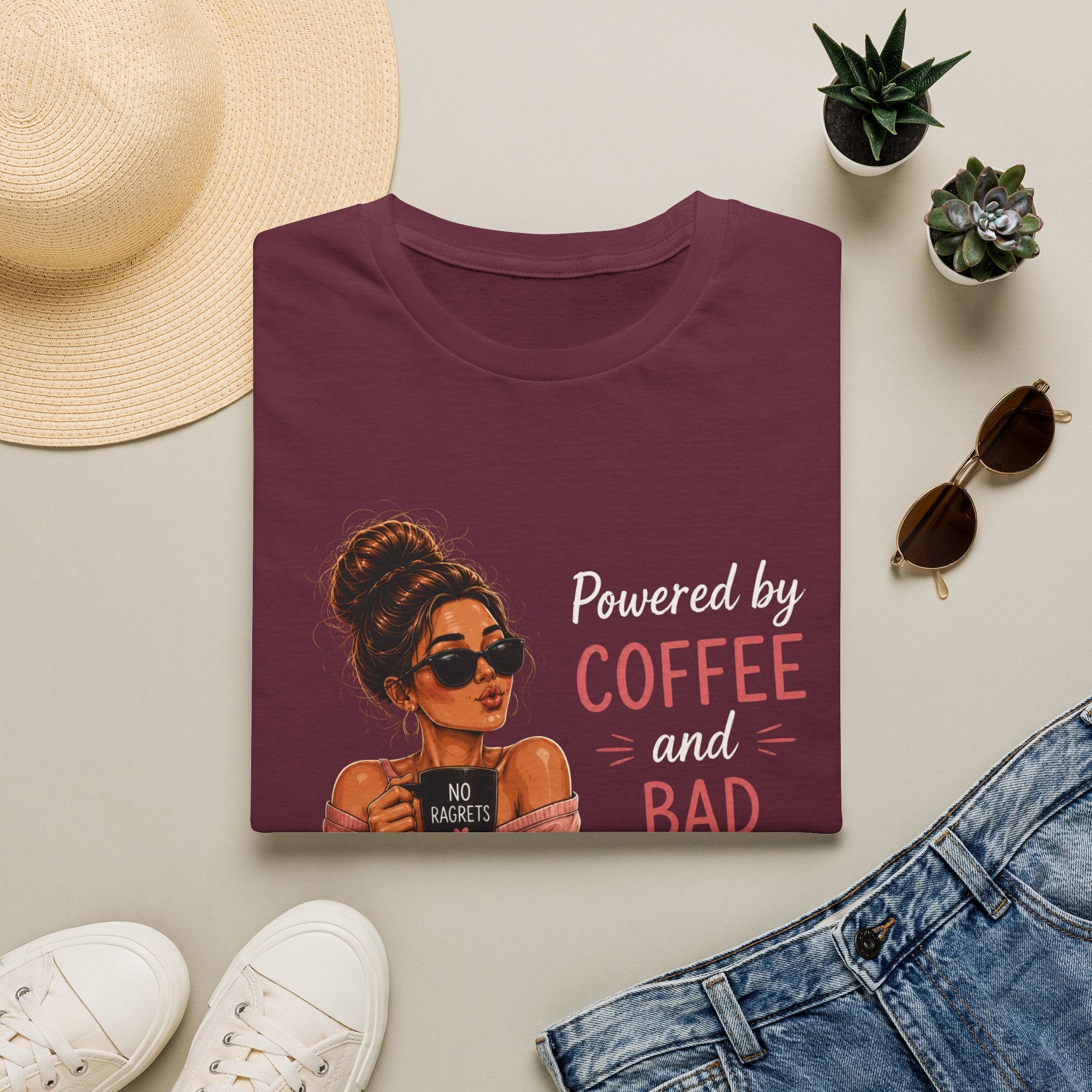 Powered by Coffee and Bad Decisions – Funny Coffee Lover Women's Design