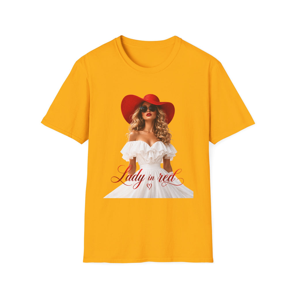 Woman in Red Graphic Tee — "Lady in Red" Vintage Glam Fashion Shirt