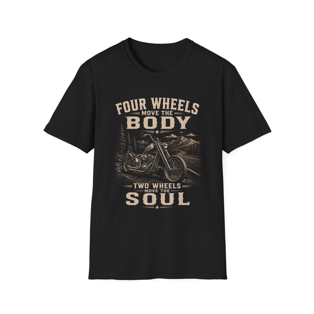 Motorcycle Tee — "Four Wheels Move the Body, Two Wheels Move the Soul" Vintage Motorcycle T‑Shirt