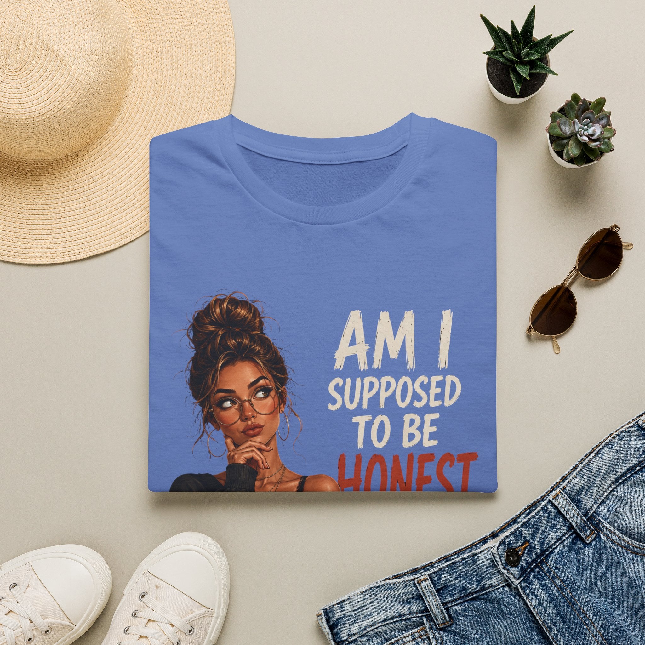 "Am I Supposed to Be Honest or Nice?" -  Funny Women Quote Design - Stylish Brunette Illustration