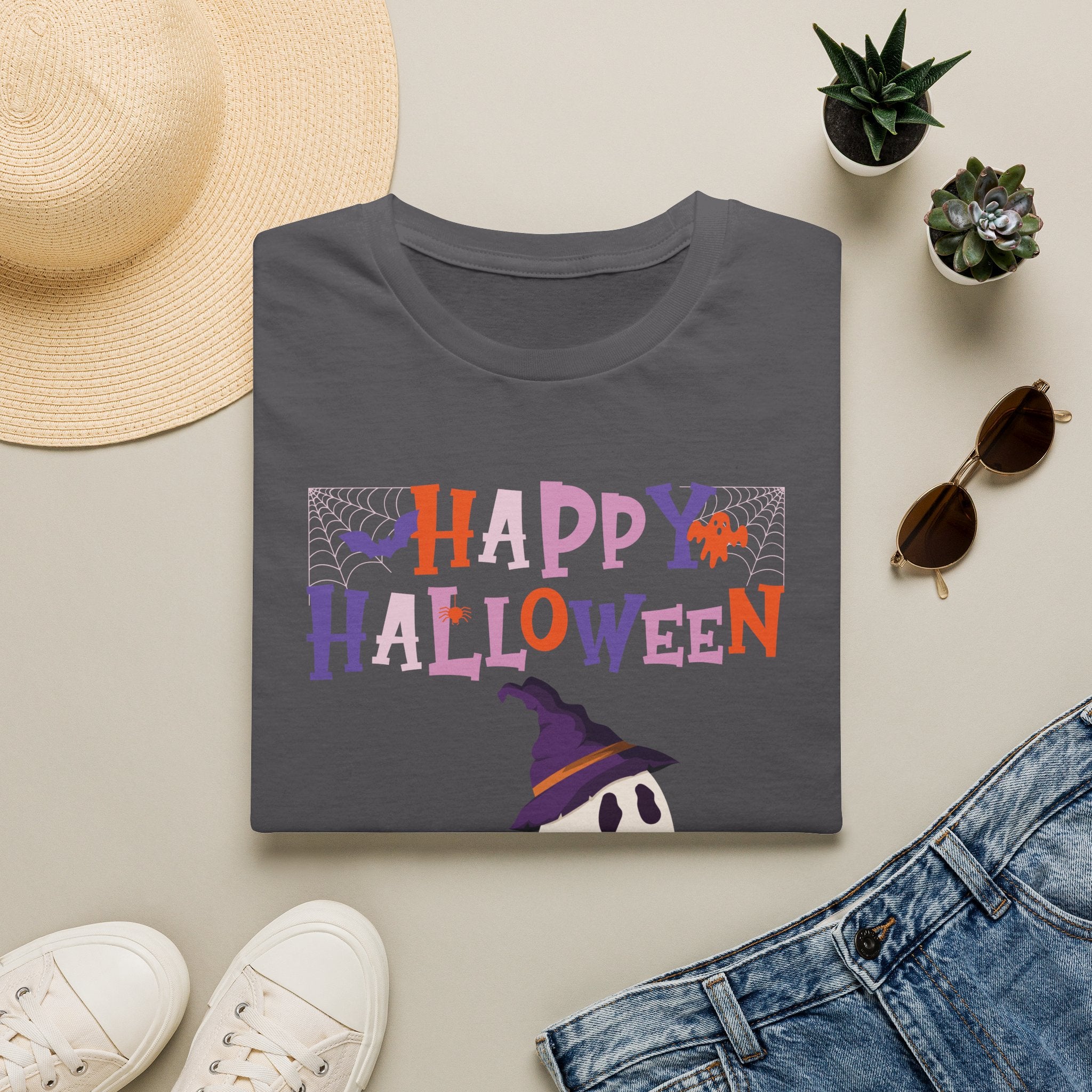 Happy Halloween Ghost T-Shirt — Cute Spooky Costume Tee | Funny Spooky Ghost Halloween Tee for Women Kids & Family
