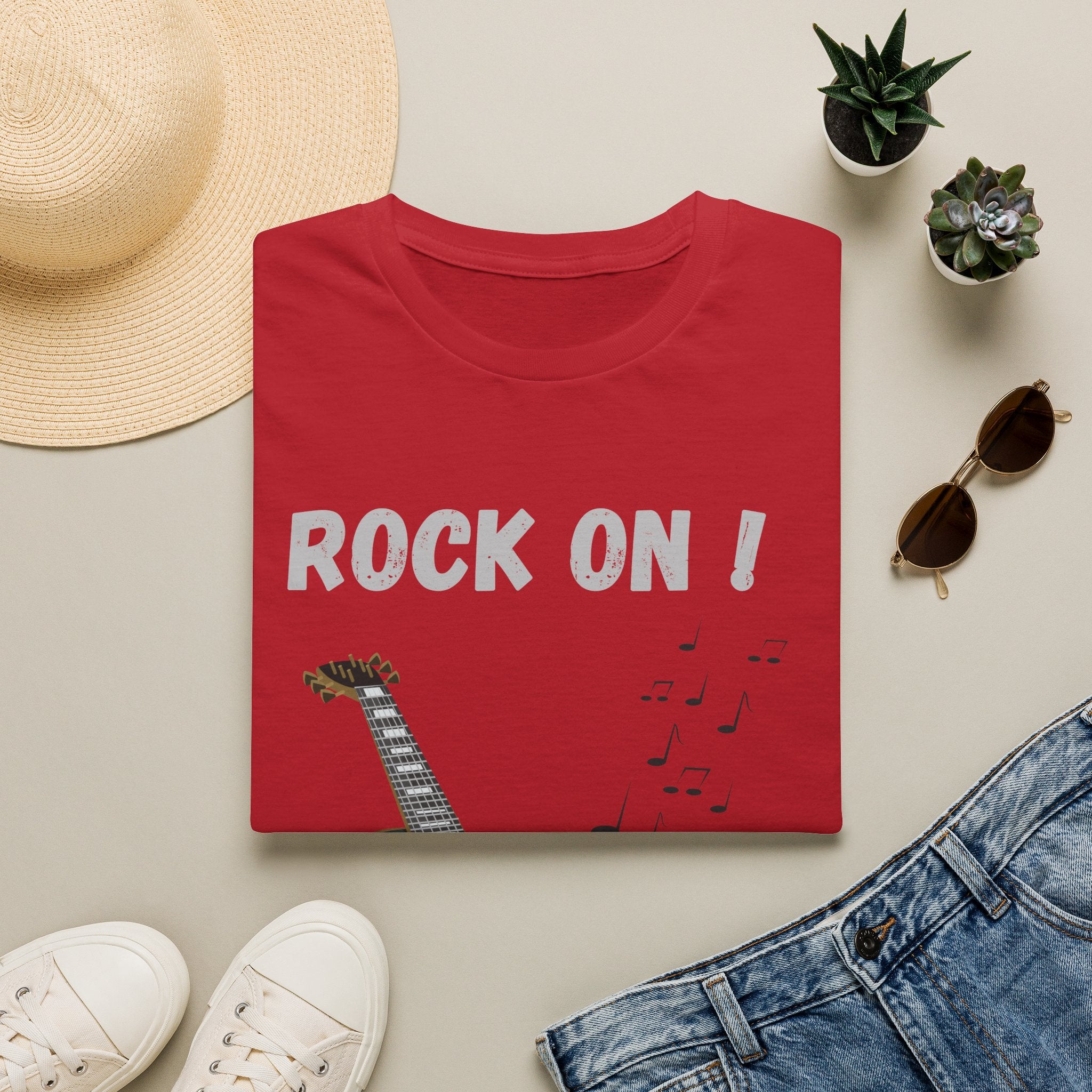 Rock On Guitar Music Lover Design | Electric Guitar Rock Fan Graphic  — Music Lover Graphic Tee