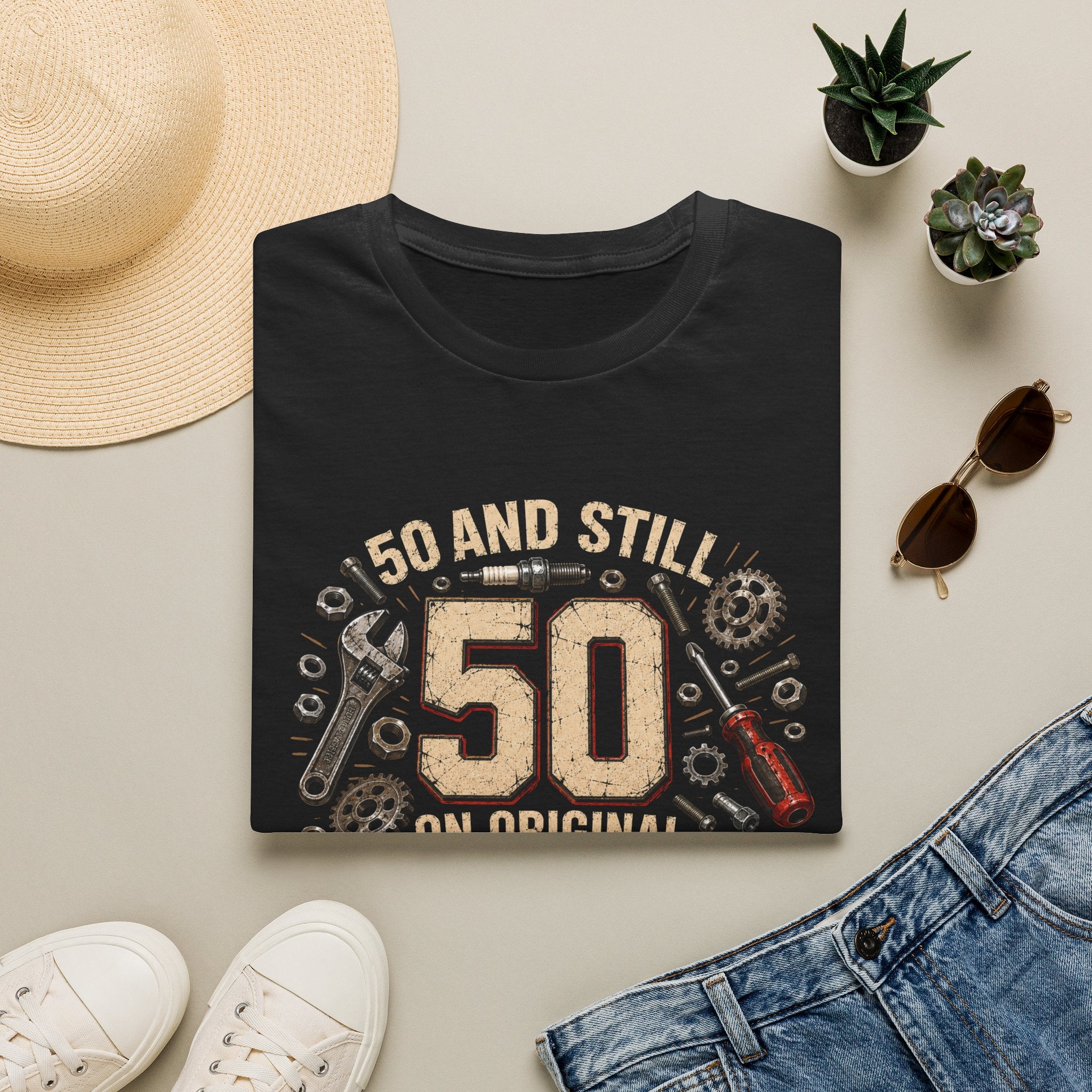 50 and Still Original Parts T-Shirt — Funny 50th Birthday Mechanic Gift