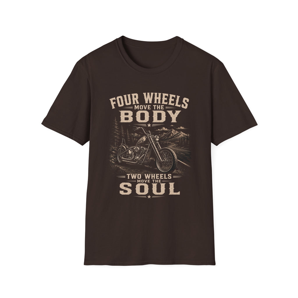 Motorcycle Tee — "Four Wheels Move the Body, Two Wheels Move the Soul" Vintage Motorcycle T‑Shirt