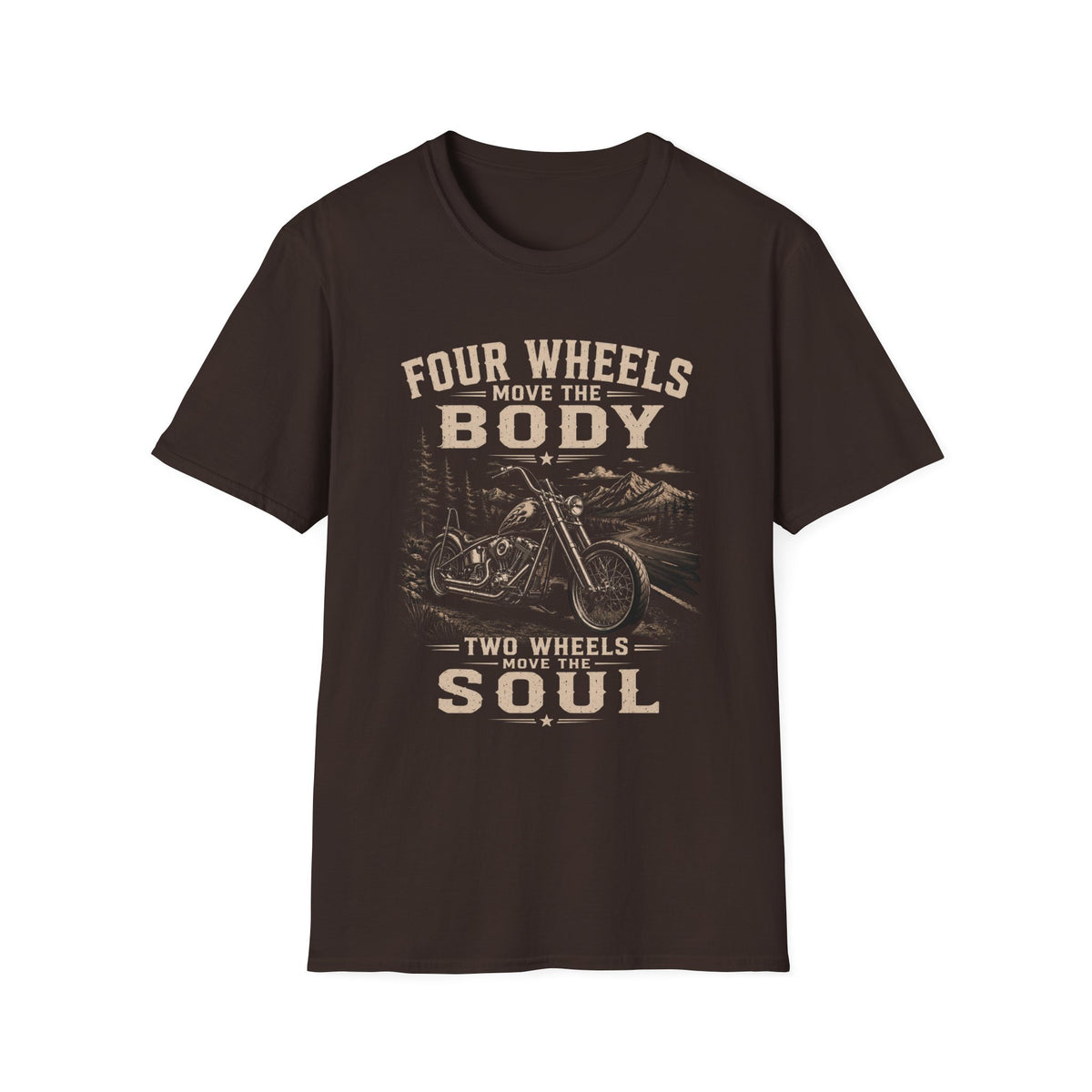 Motorcycle Tee — "Four Wheels Move the Body, Two Wheels Move the Soul" Vintage Motorcycle T‑Shirt