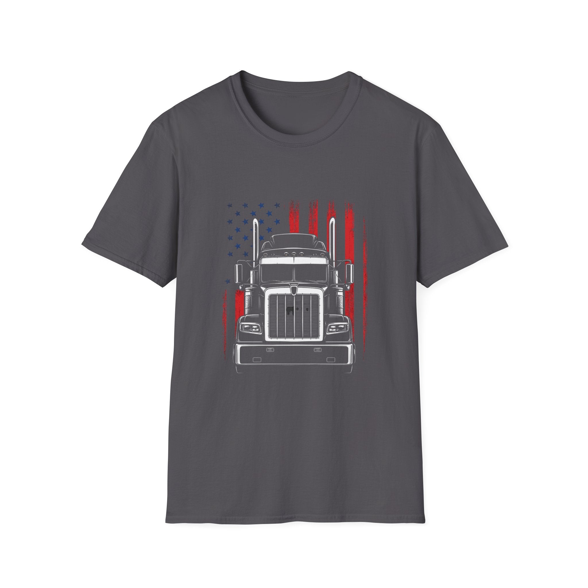 American Flag Semi Truck T-Shirt — Patriotic Trucker Tee - Vintage Semi Truck Patriotic Design