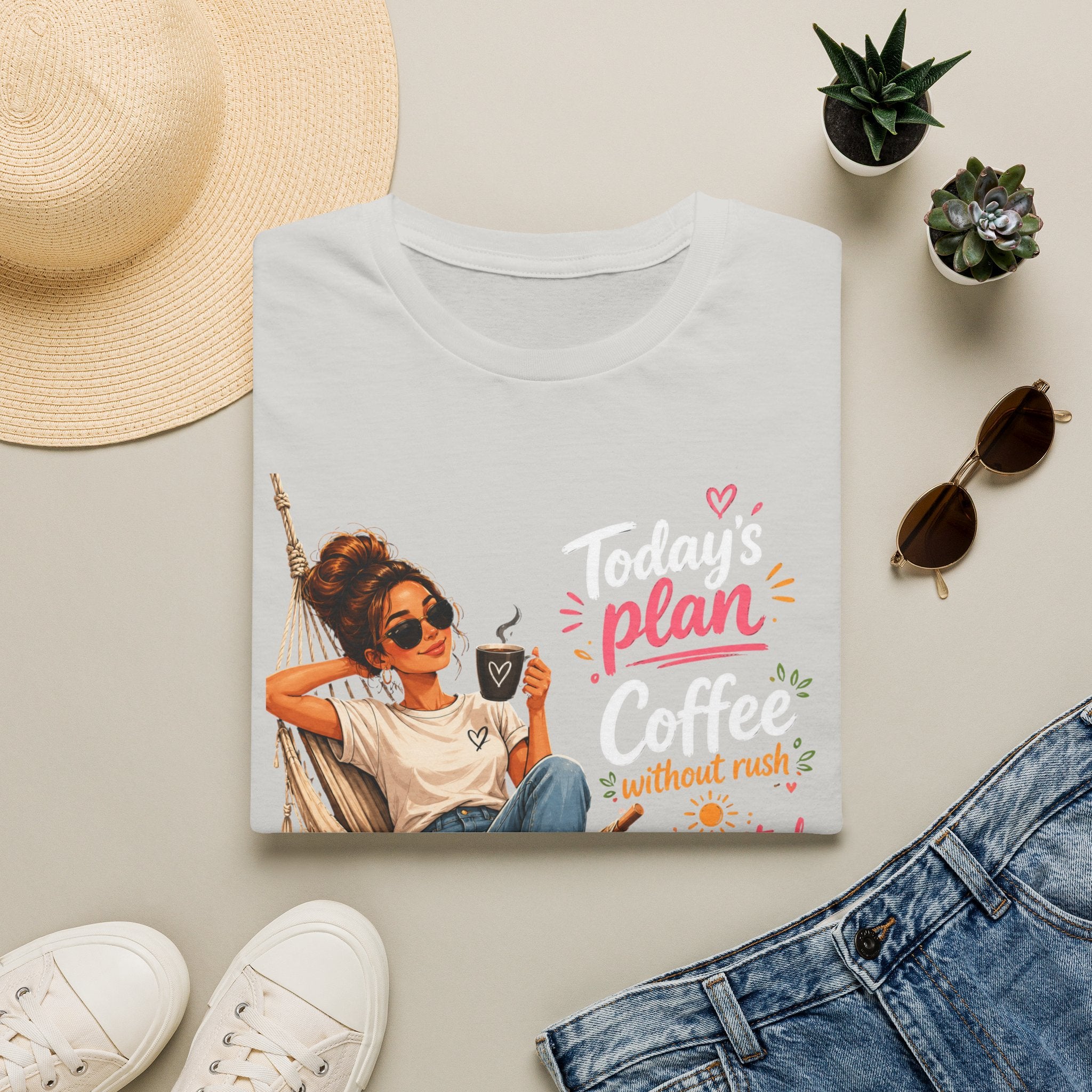 Coffee Tee — "Today's Plan: Coffee Without Rush" Relaxed Lounge T-Shirt