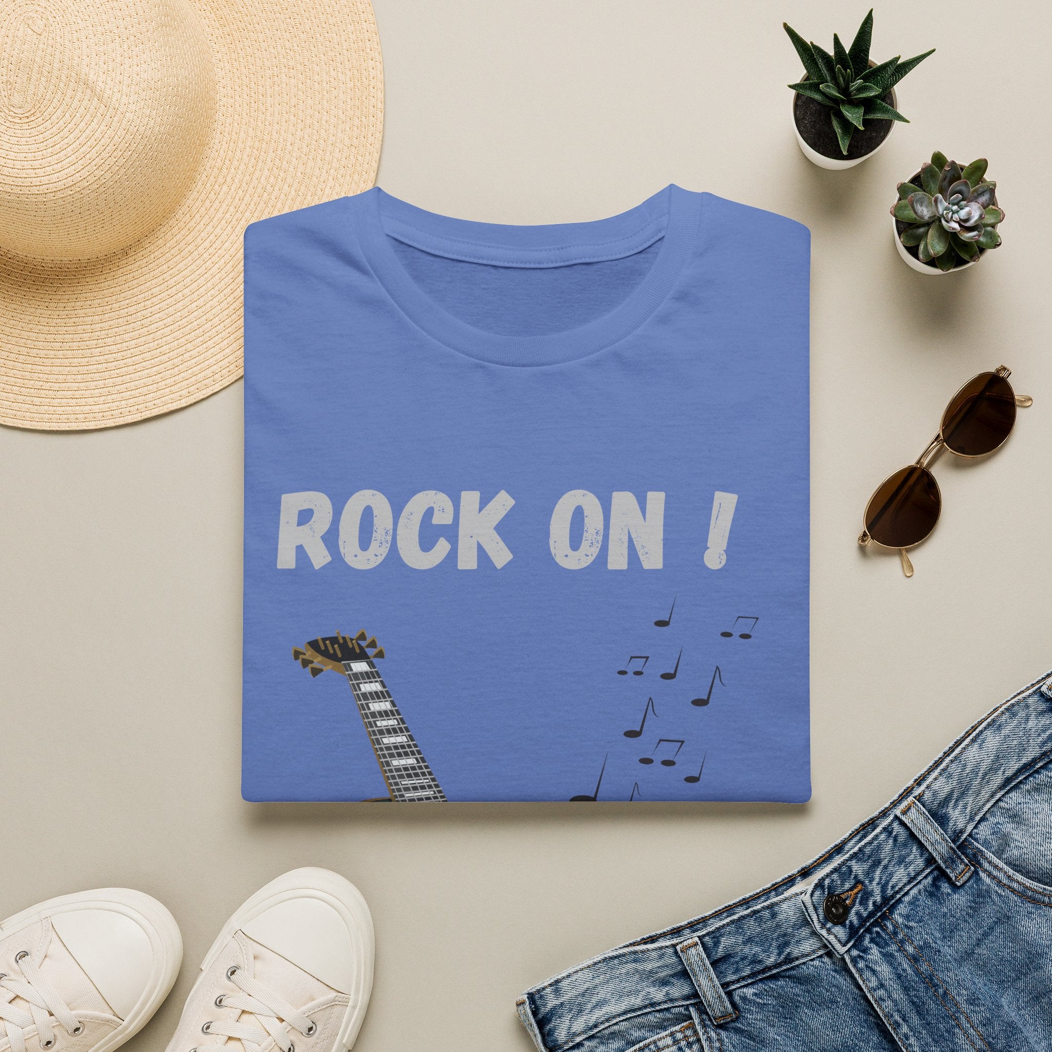 Rock On Guitar Music Lover Design | Electric Guitar Rock Fan Graphic  — Music Lover Graphic Tee