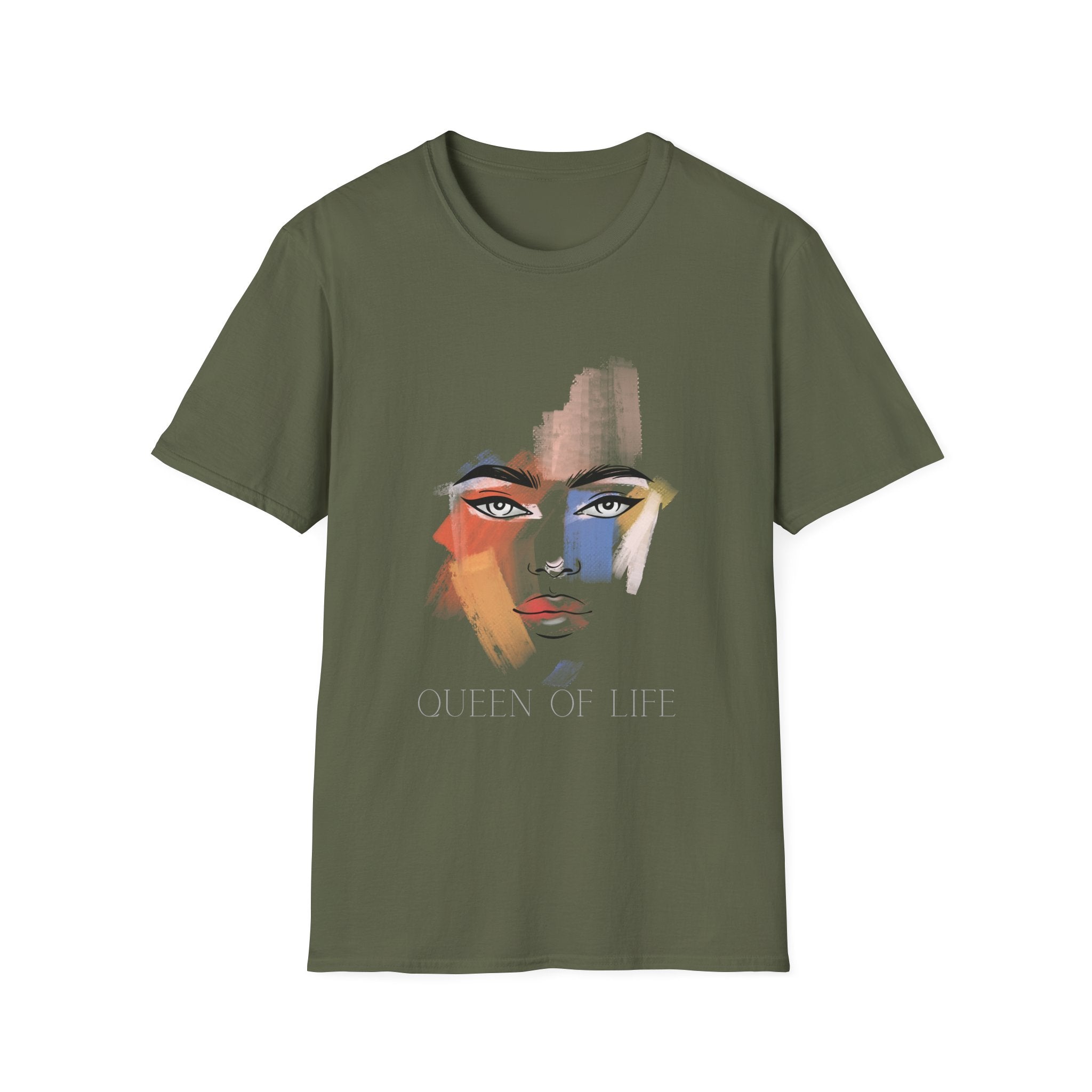 Abstract Painted Face T-Shirt — "Queen of Life" Artistic Graphic Tee