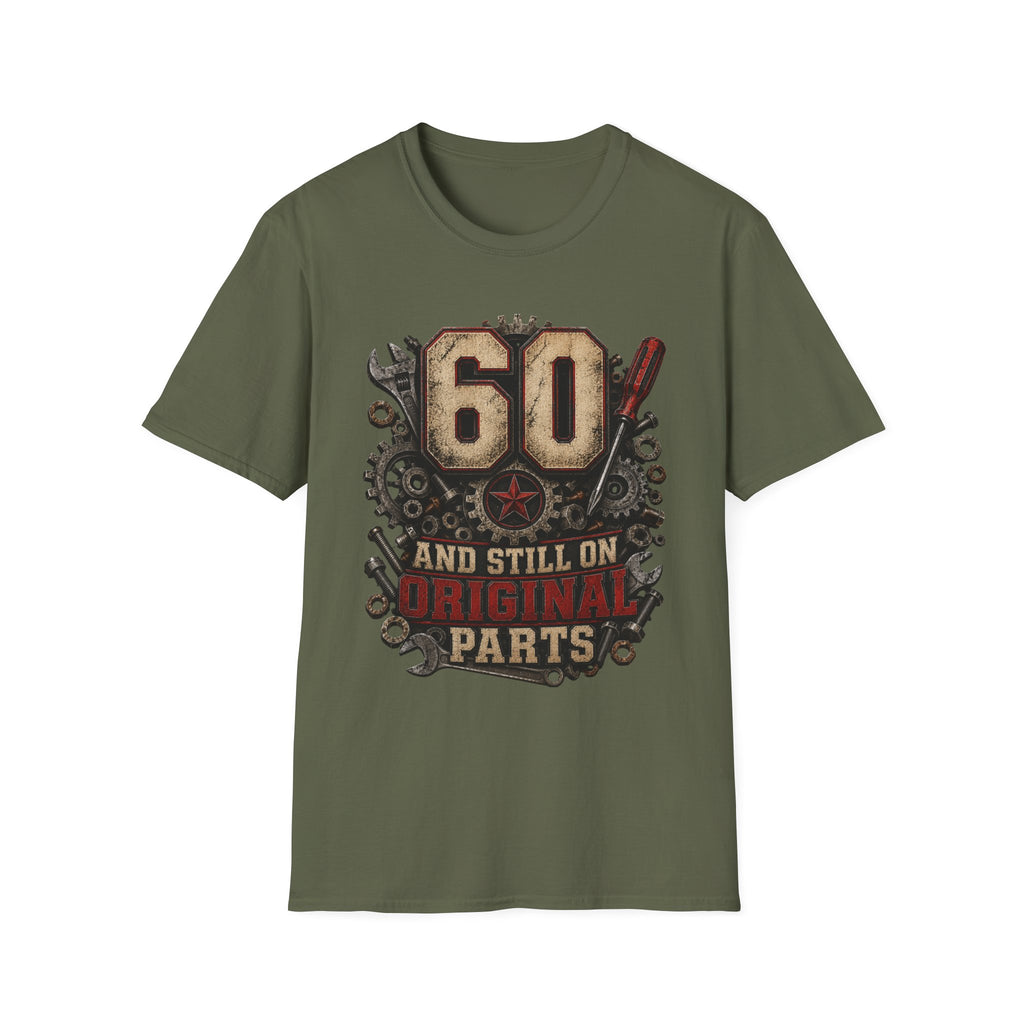 60th Birthday Mechanics T-Shirt — "60 and Still on Original Parts" Vintage Tool Design