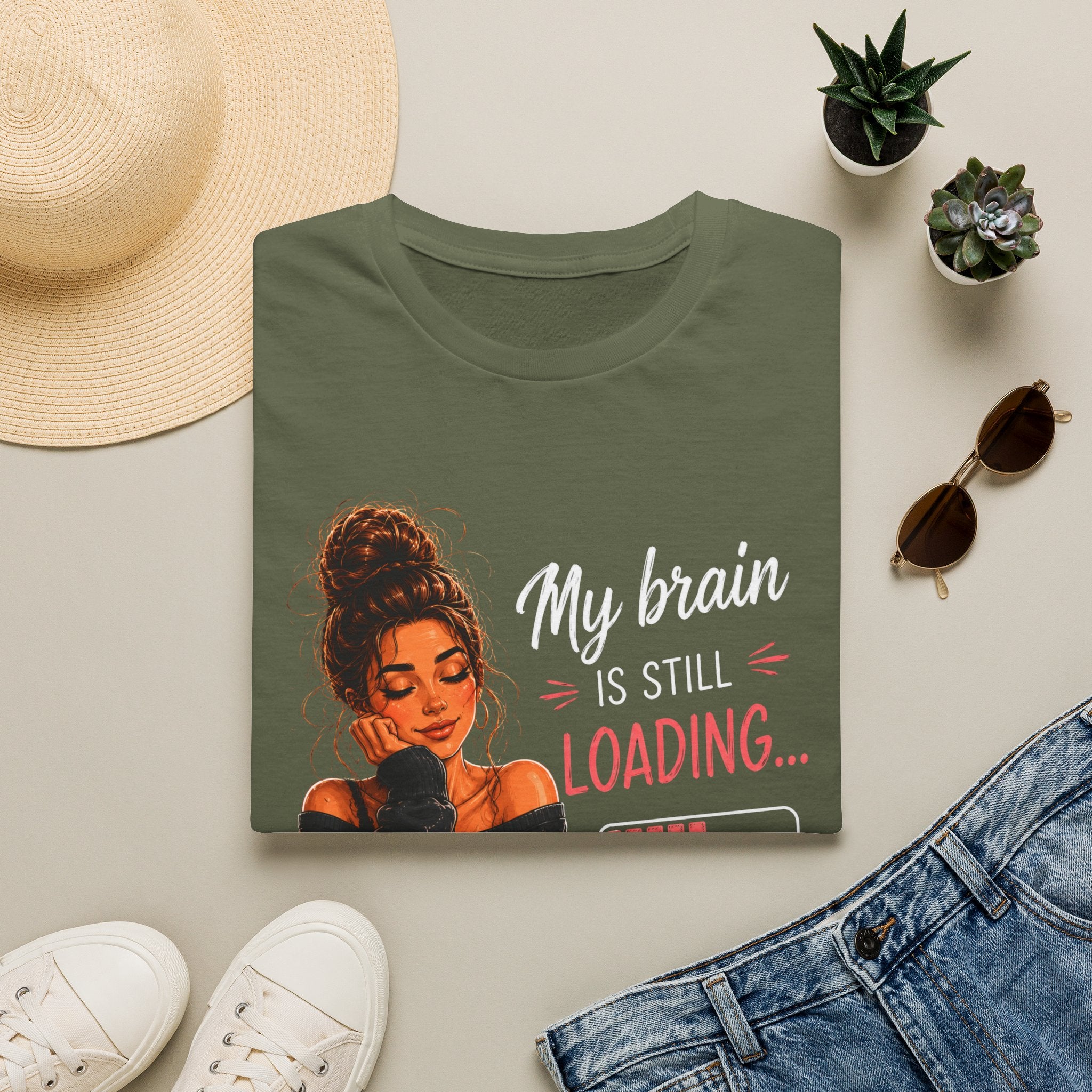 My Brain Is Still Loading T-Shirt — Funny Lazy Girl Graphic Tee