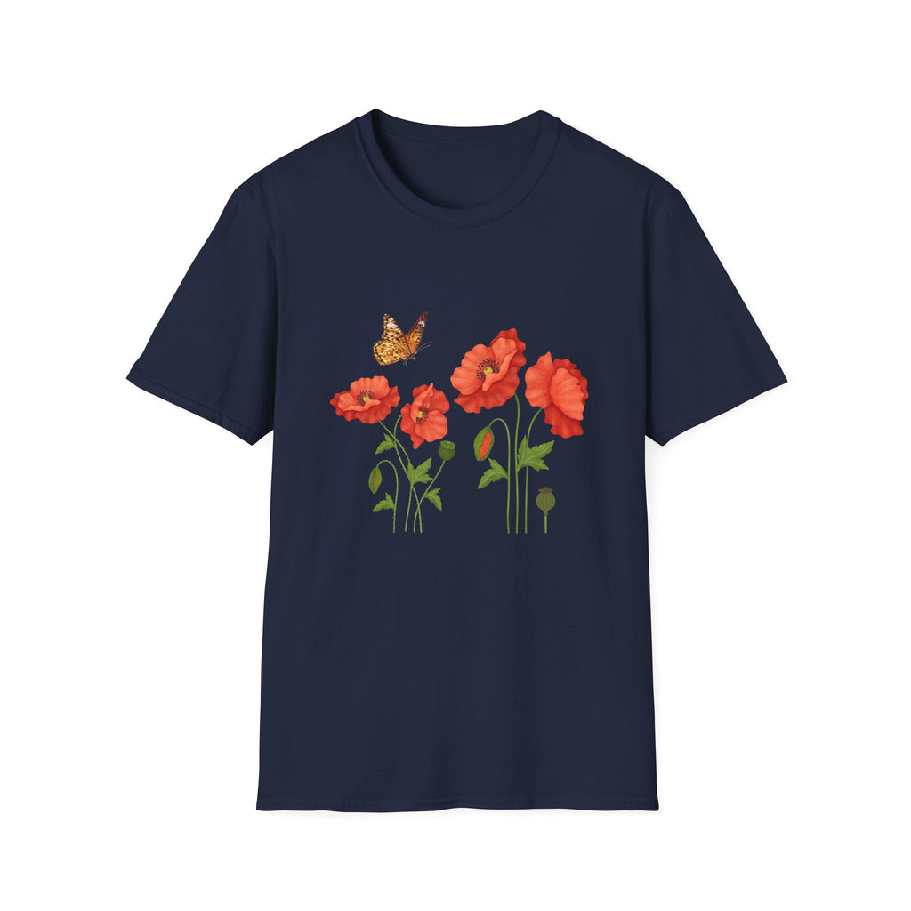 Poppy Field Tee — Red Poppies & Butterfly Floral T-Shirt