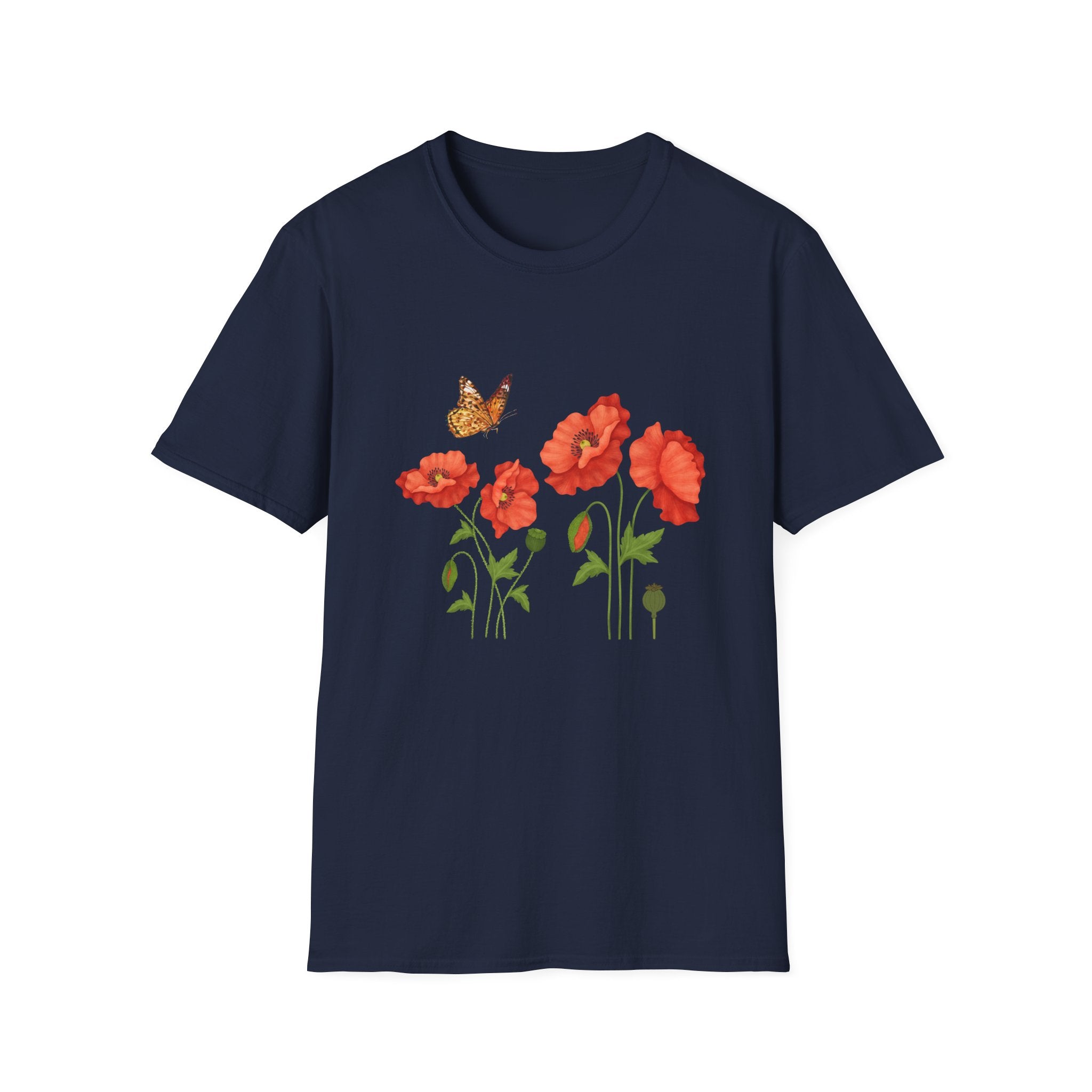 Poppy Field Tee — Red Poppies & Butterfly Floral T-Shirt
