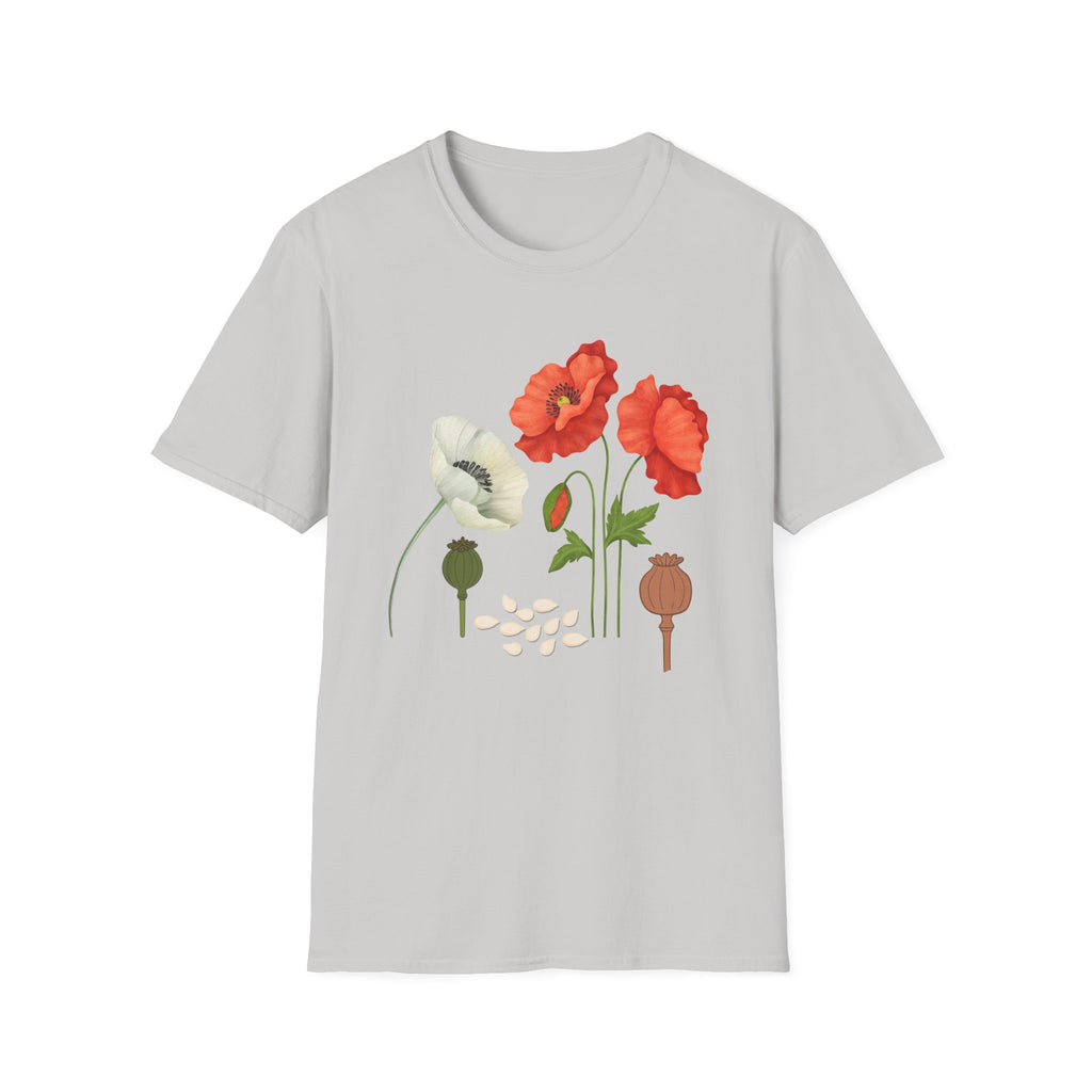Poppy Floral T‑Shirt — Vintage Red & White Poppy Garden Tee - Vintage Wildflower Garden Art