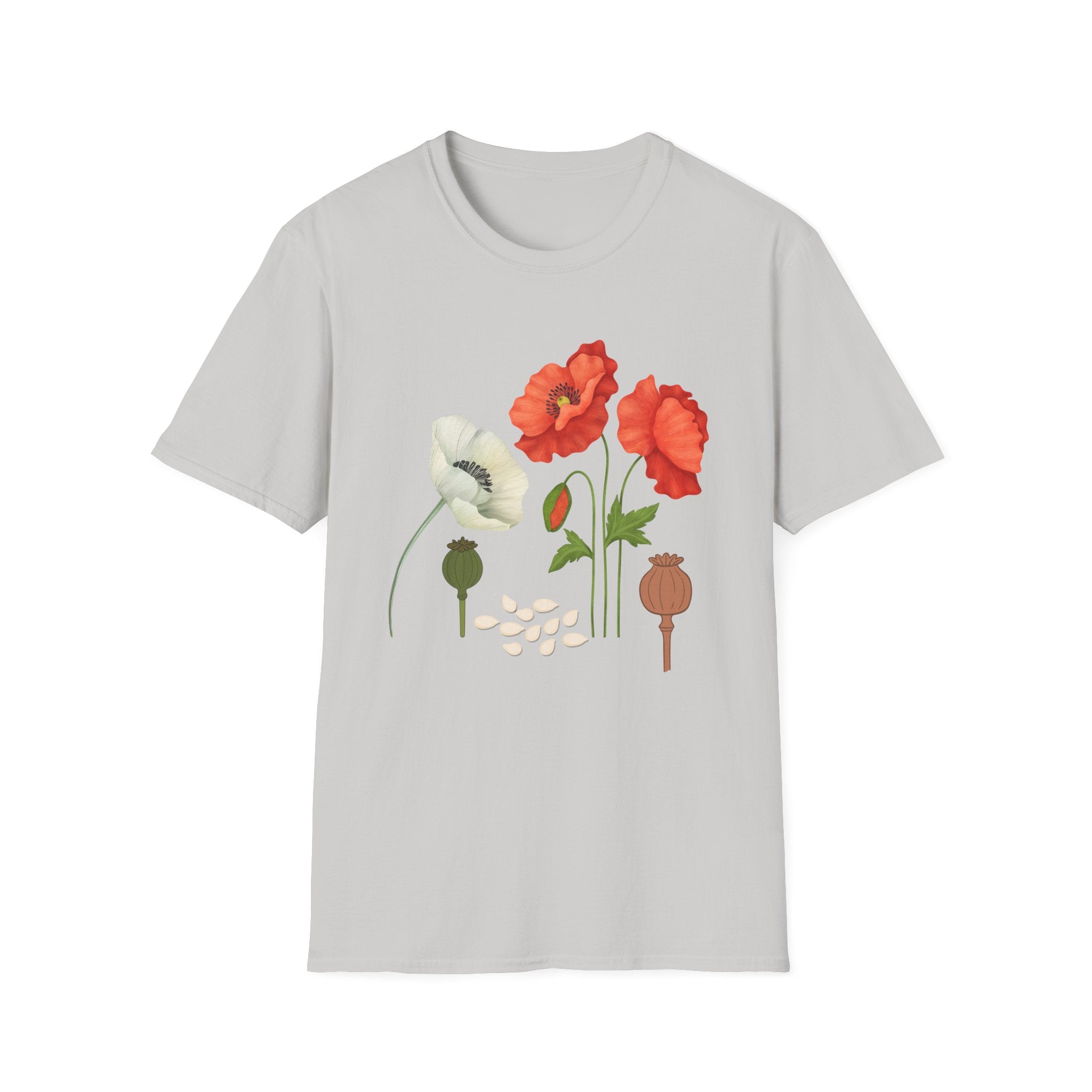 Poppy Floral T‑Shirt — Vintage Red & White Poppy Garden Tee - Vintage Wildflower Garden Art