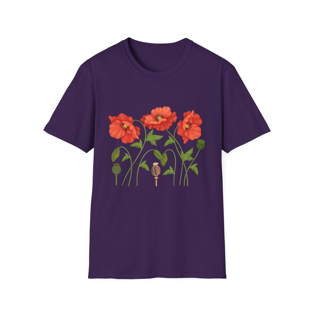 Poppy Floral T-Shirt — Red Poppies Garden Tee - Vintage Wildflower Floral Design