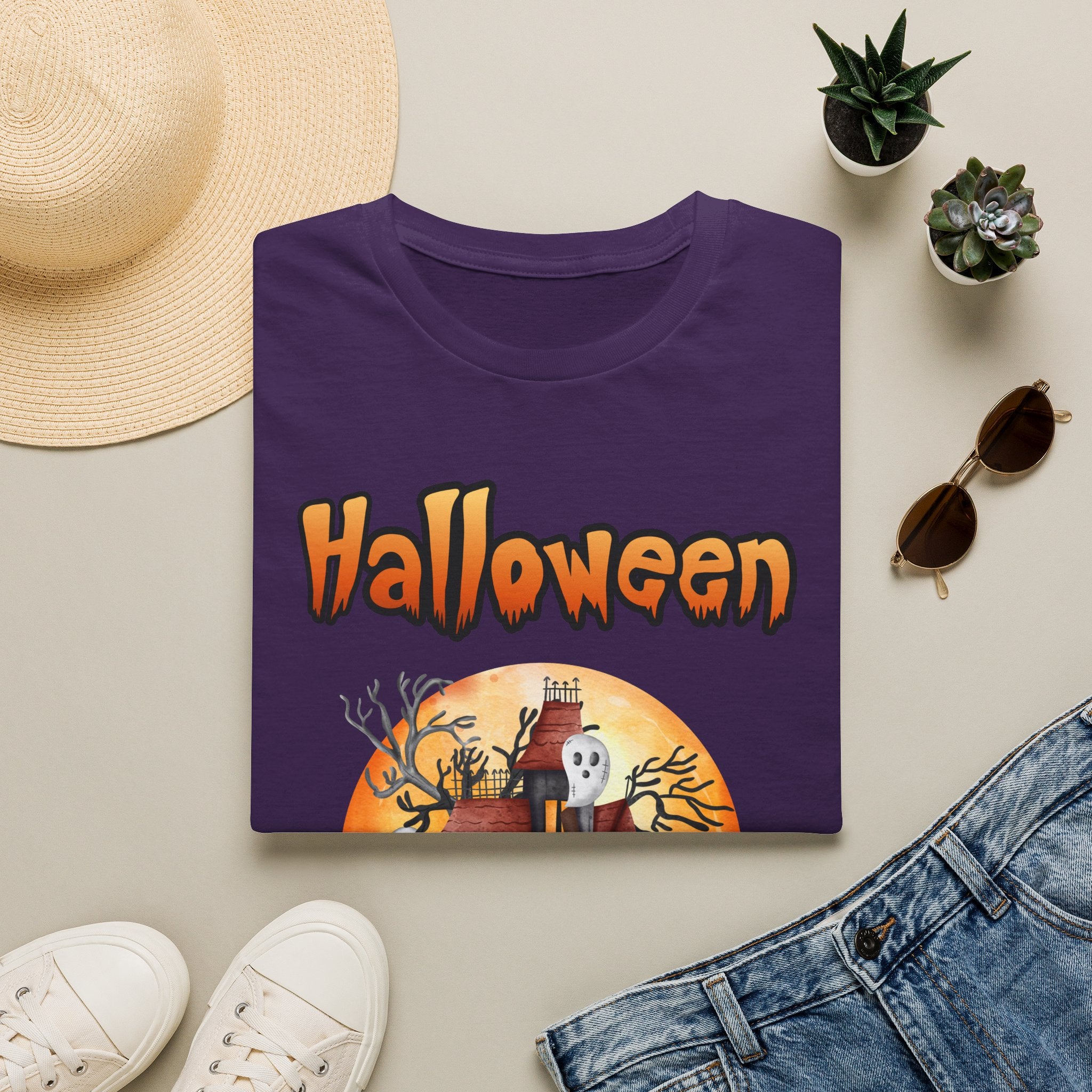 Halloween Haunted House T-Shirt — Spooky Pumpkin Moon Design -  Cute Spooky Haunted Mansion Ghost Pumpkin Fall Tee