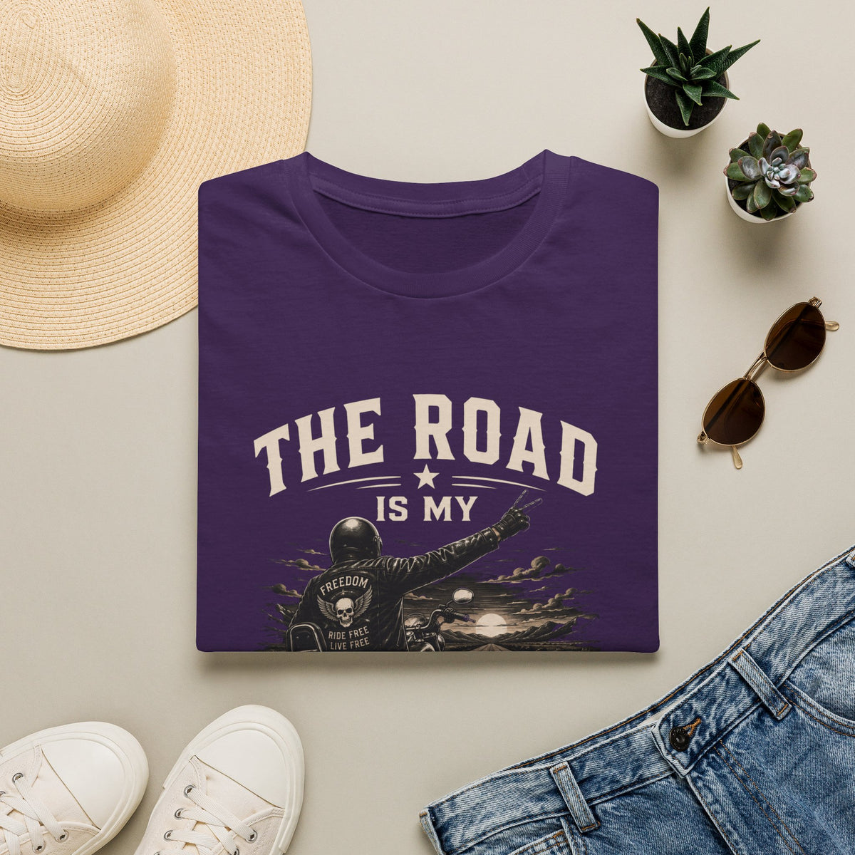 Road Is My Home Motorcycle T-Shirt — Vintage Biker Travel Tee-  Vintage Freedom Design