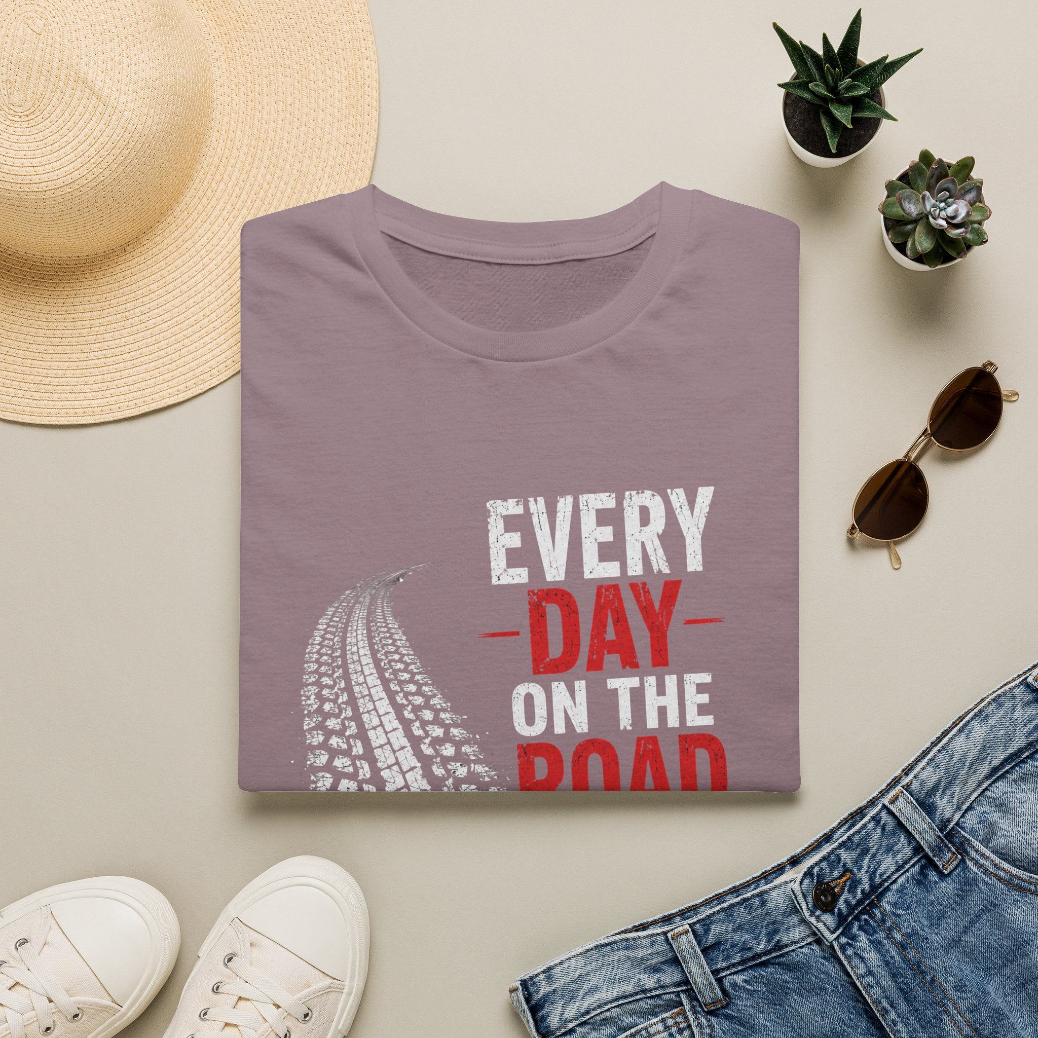 Every Day on the Road T-Shirt — Motorcycle/Driving Adventure Tee - – Truck Tire Track Road Life Design