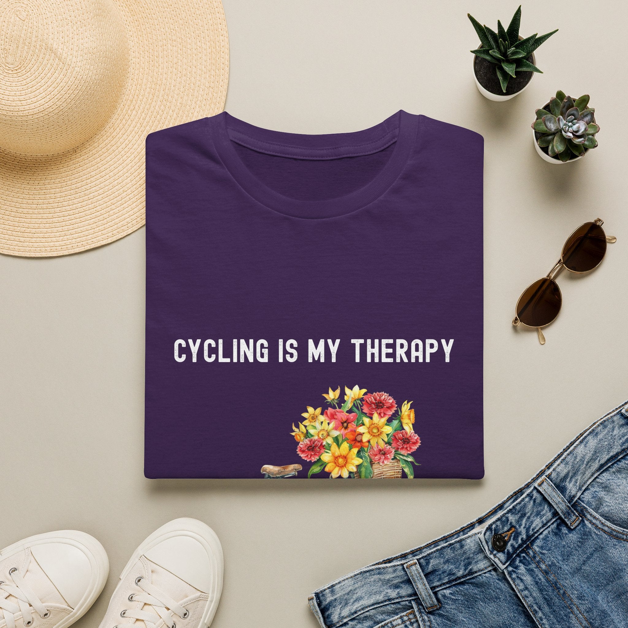 Cycling Is My Therapy T-Shirt — Floral Bike Tee for Biking Enthusiasts