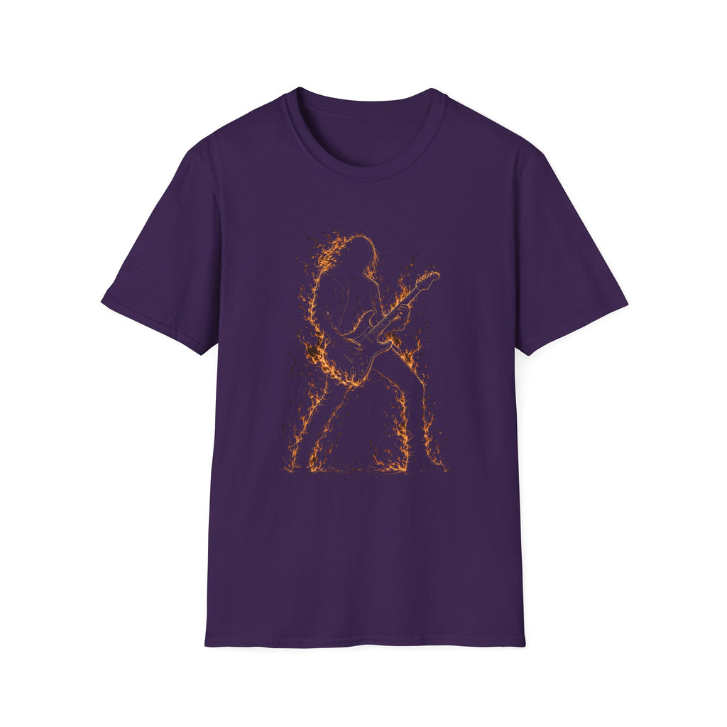 Abstract Guitarist T‑Shirt — Minimalist Flaming Guitar Music Tee - Born in the Fire of Rock | Flaming Guitarist Silhouette Art