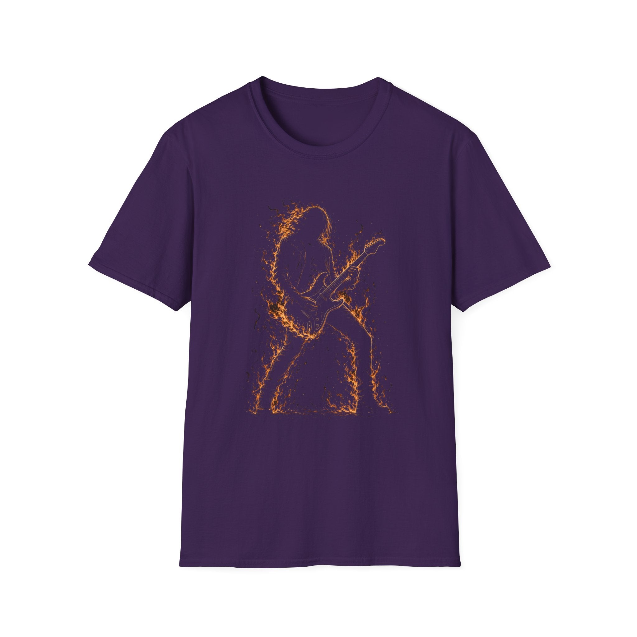 Abstract Guitarist T‑Shirt — Minimalist Flaming Guitar Music Tee - Born in the Fire of Rock | Flaming Guitarist Silhouette Art