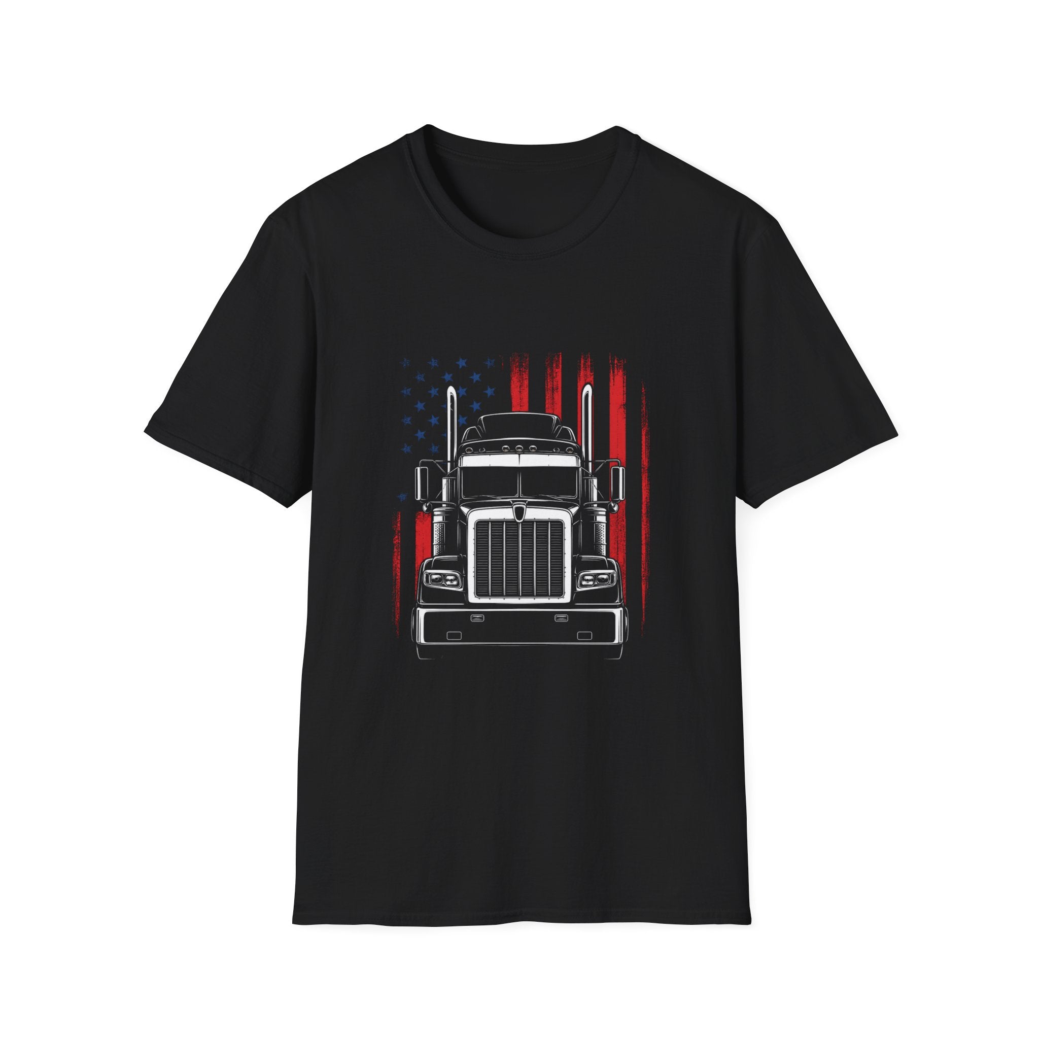 American Flag Semi Truck T-Shirt — Patriotic Trucker Tee - Vintage Semi Truck Patriotic Design