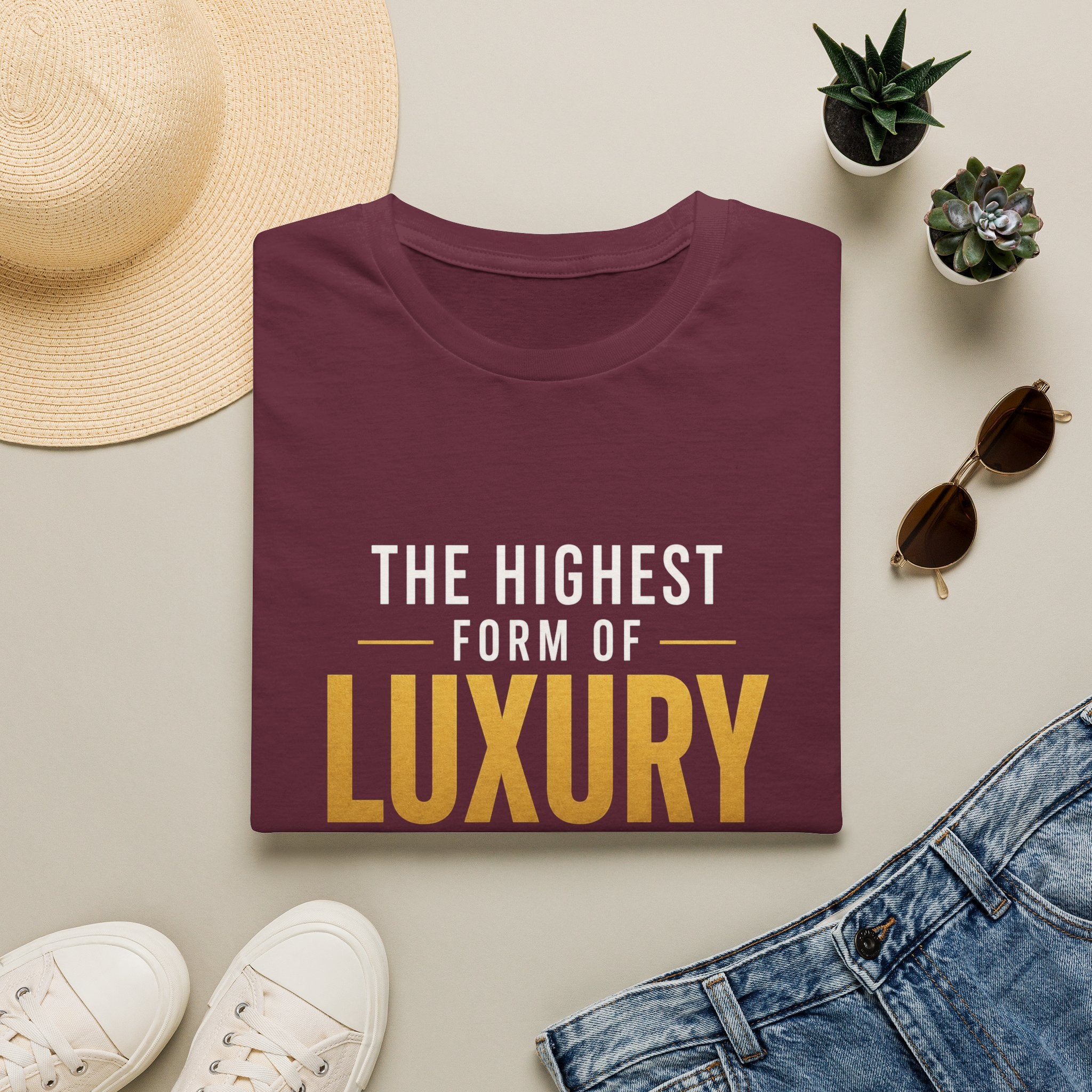 The Highest Form Of Luxury Is The Freedom Of Not Having To Pretend Motivational Quote Design — Bold Gold Graphic Tee