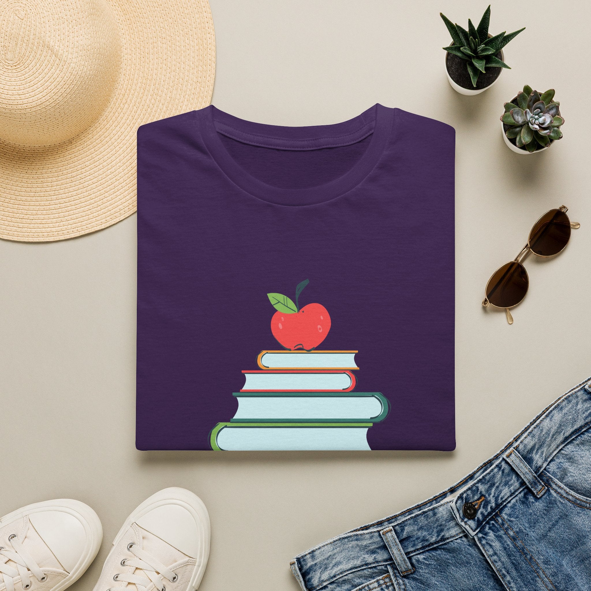 Teacher Apple & Books T-Shirt — Back to School Teacher Gift