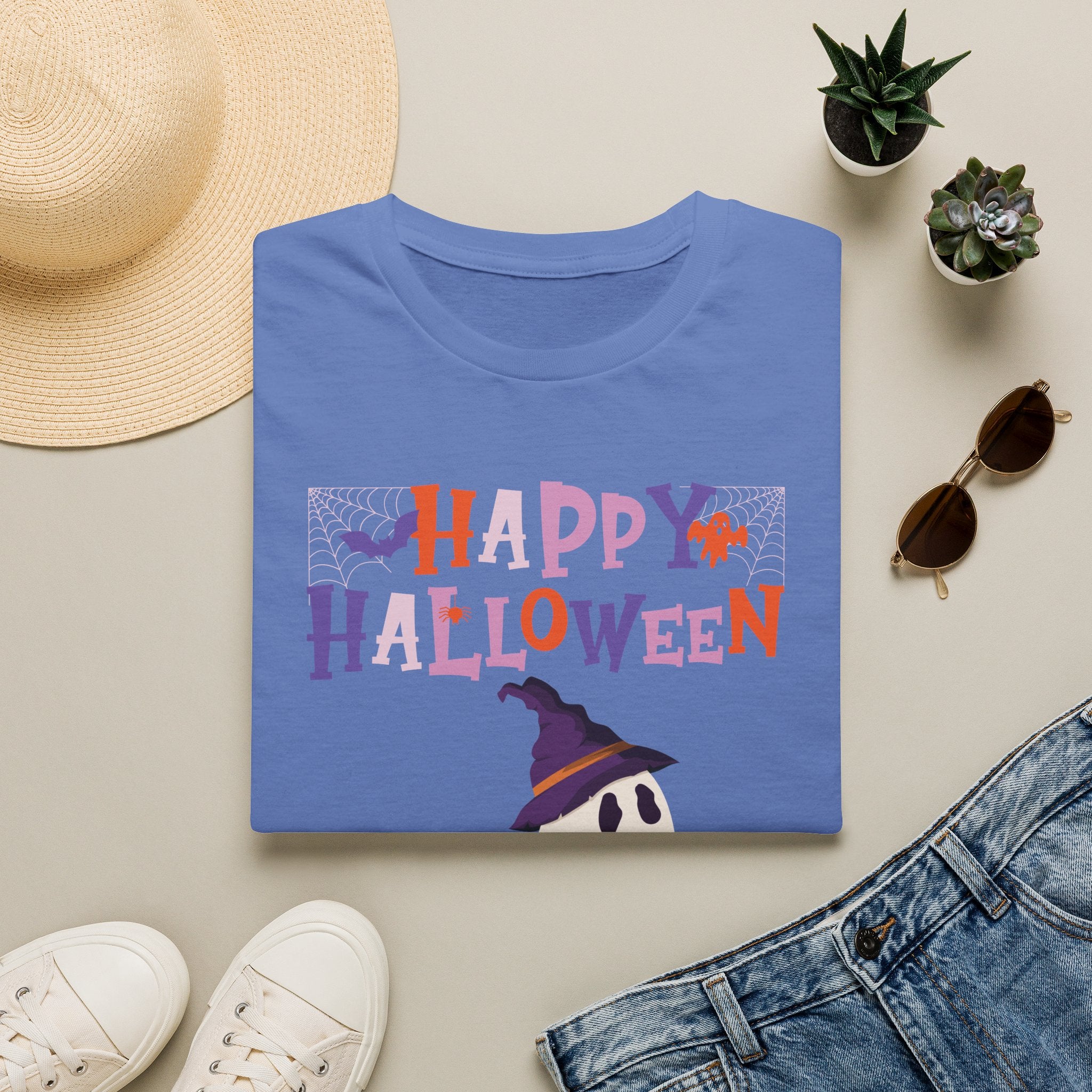 Happy Halloween Ghost T-Shirt — Cute Spooky Costume Tee | Funny Spooky Ghost Halloween Tee for Women Kids & Family