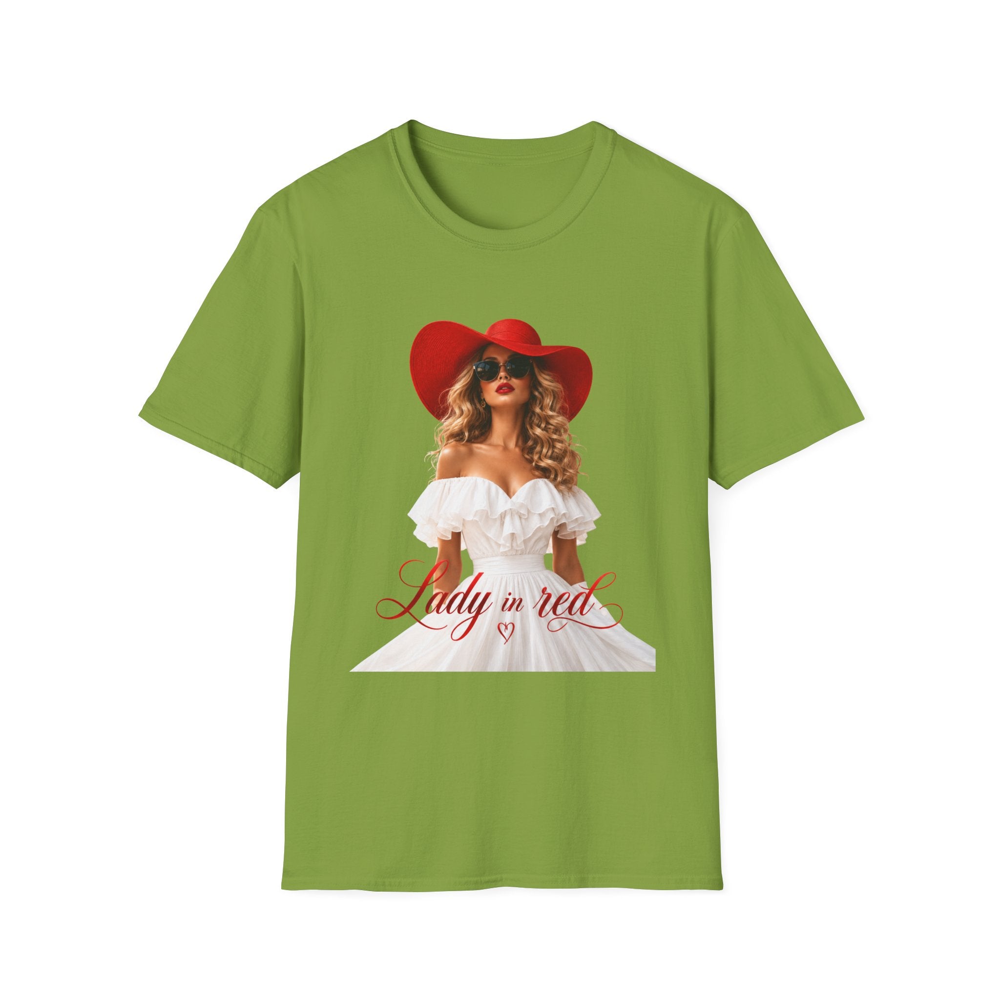 Woman in Red Graphic Tee — "Lady in Red" Vintage Glam Fashion Shirt
