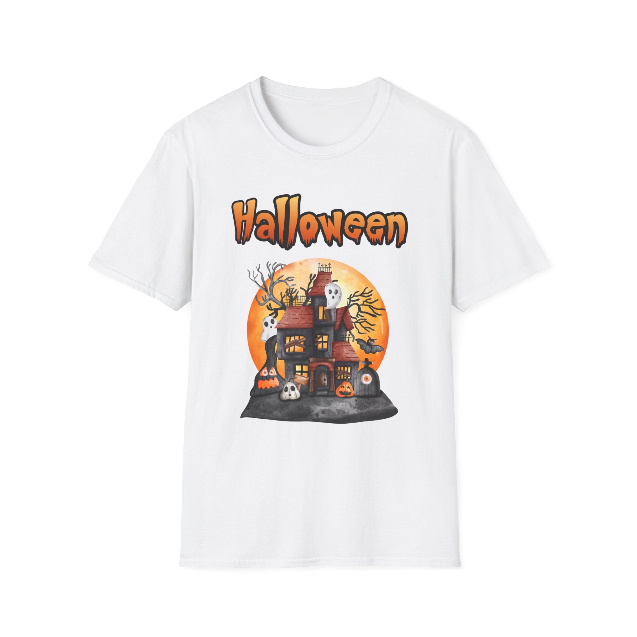 Halloween Haunted House T-Shirt — Spooky Pumpkin Moon Design -  Cute Spooky Haunted Mansion Ghost Pumpkin Fall Tee