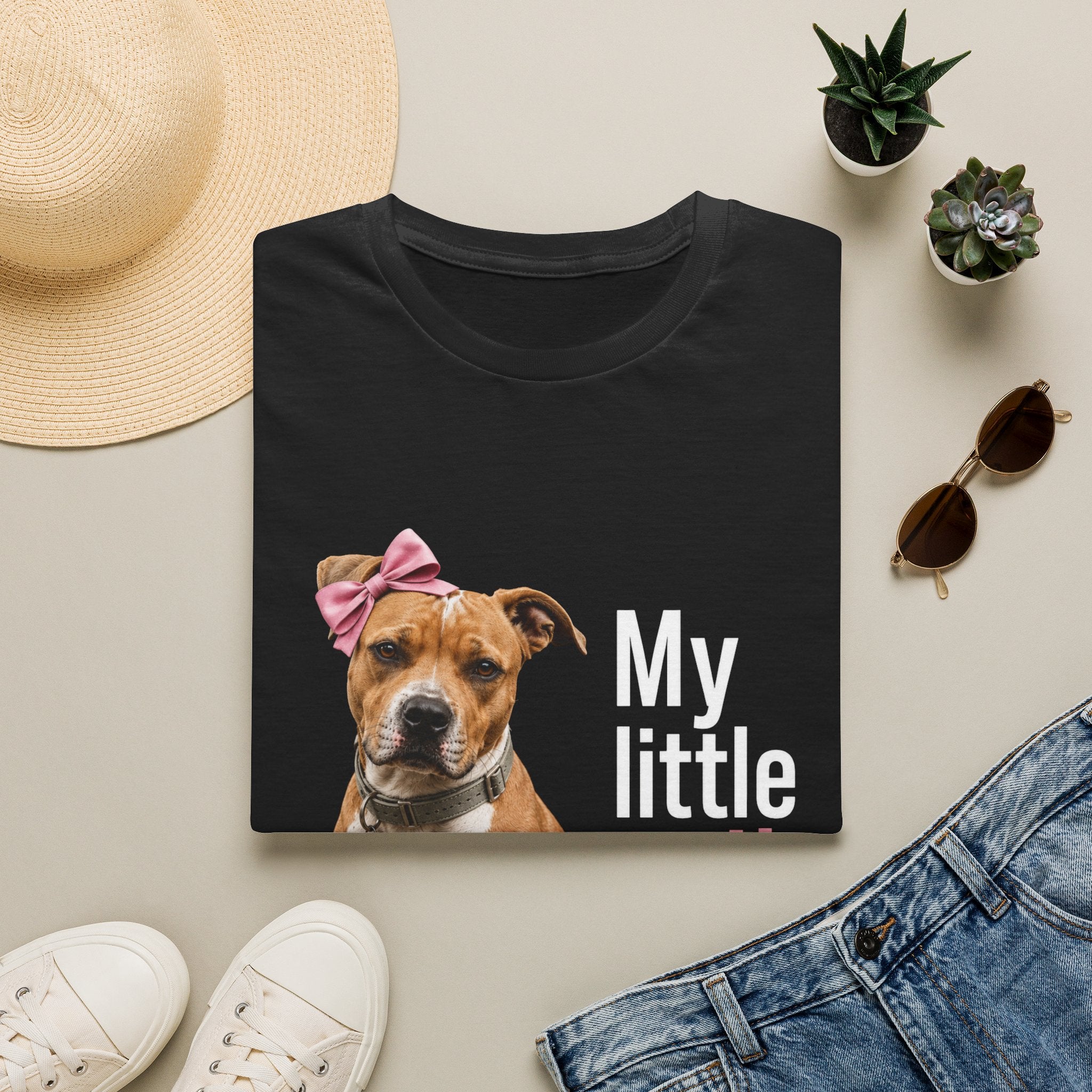 My Little Girl Dog T-Shirt — Cute Pet Mom Tee with Bow & Paw Print