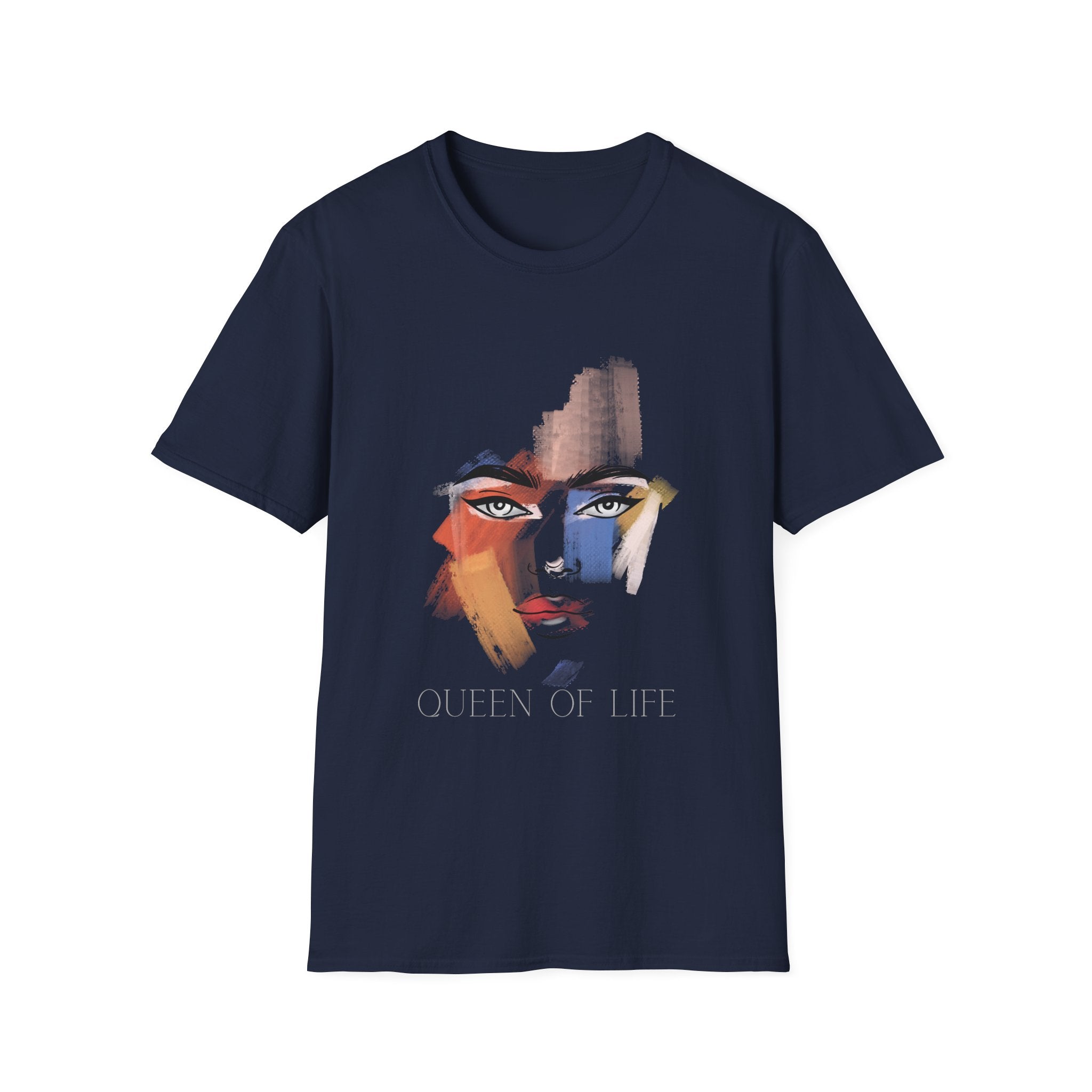 Abstract Painted Face T-Shirt — "Queen of Life" Artistic Graphic Tee