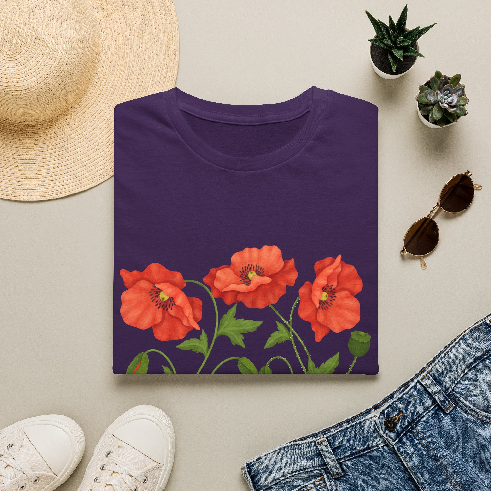 Poppy Floral T-Shirt — Red Poppies Garden Tee - Vintage Wildflower Floral Design