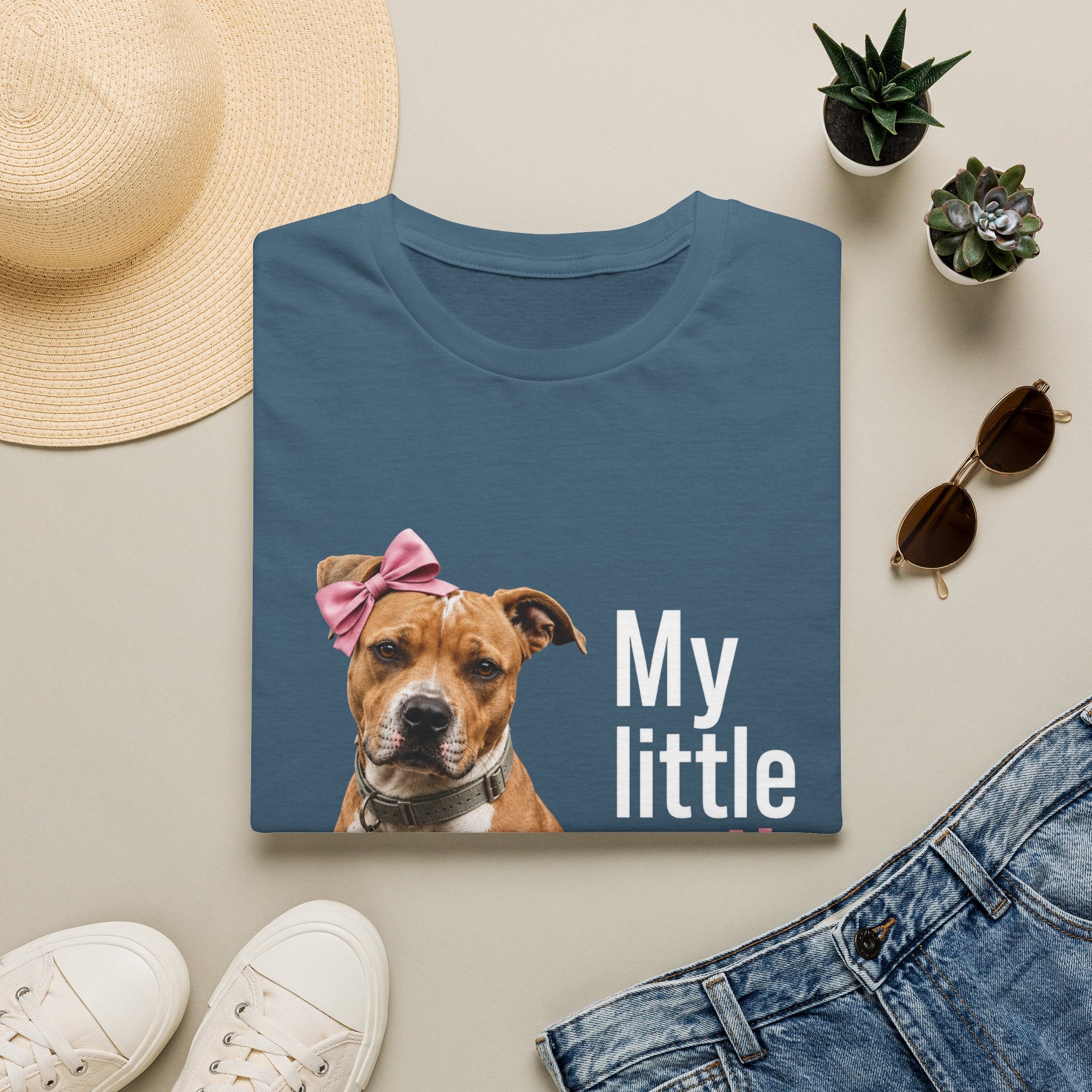 My Little Girl Dog T-Shirt — Cute Pet Mom Tee with Bow & Paw Print