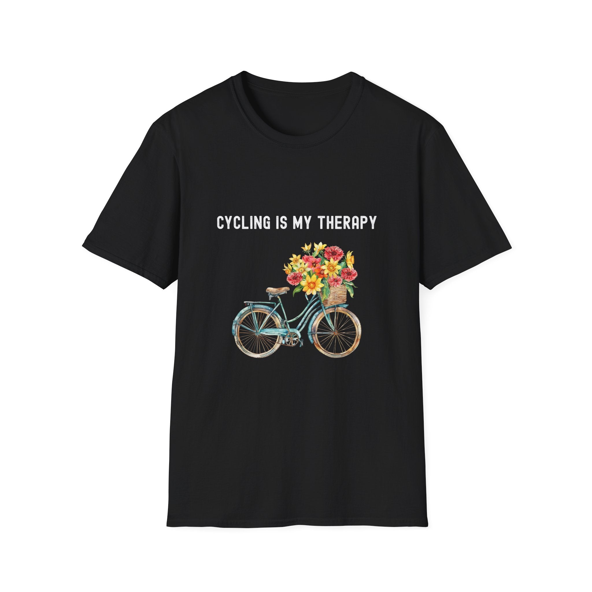 Cycling Is My Therapy T-Shirt — Floral Bike Tee for Biking Enthusiasts