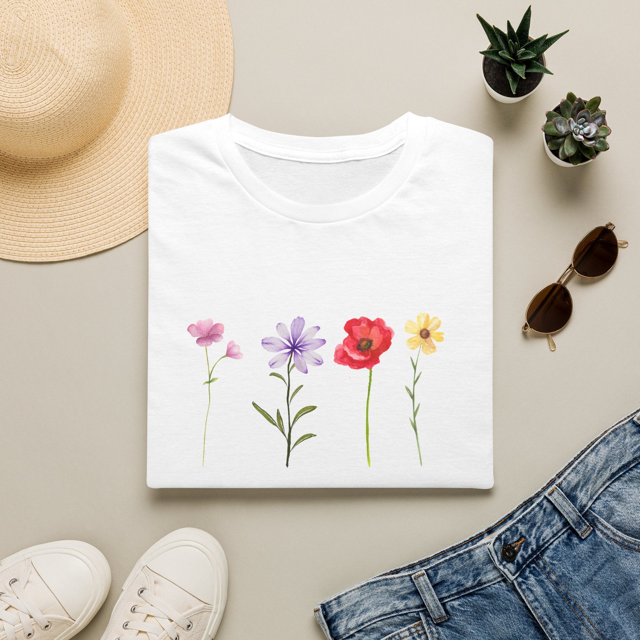 Delicate Wildflower Collection – Watercolor Botanical Floral Illustration Tee