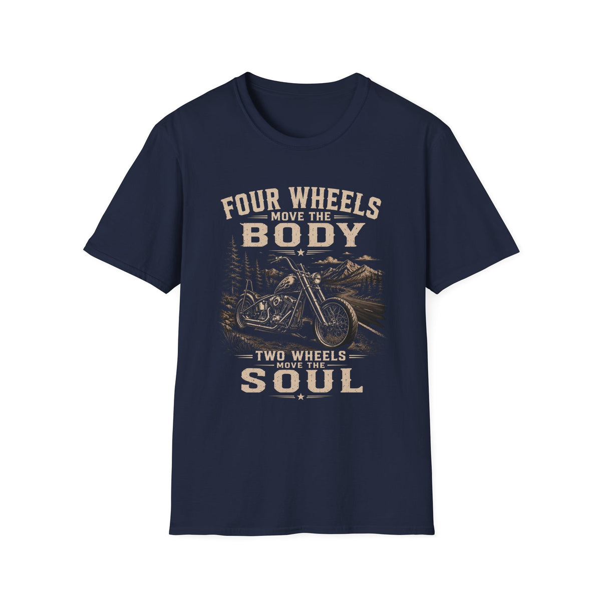 Motorcycle Tee — "Four Wheels Move the Body, Two Wheels Move the Soul" Vintage Motorcycle T‑Shirt