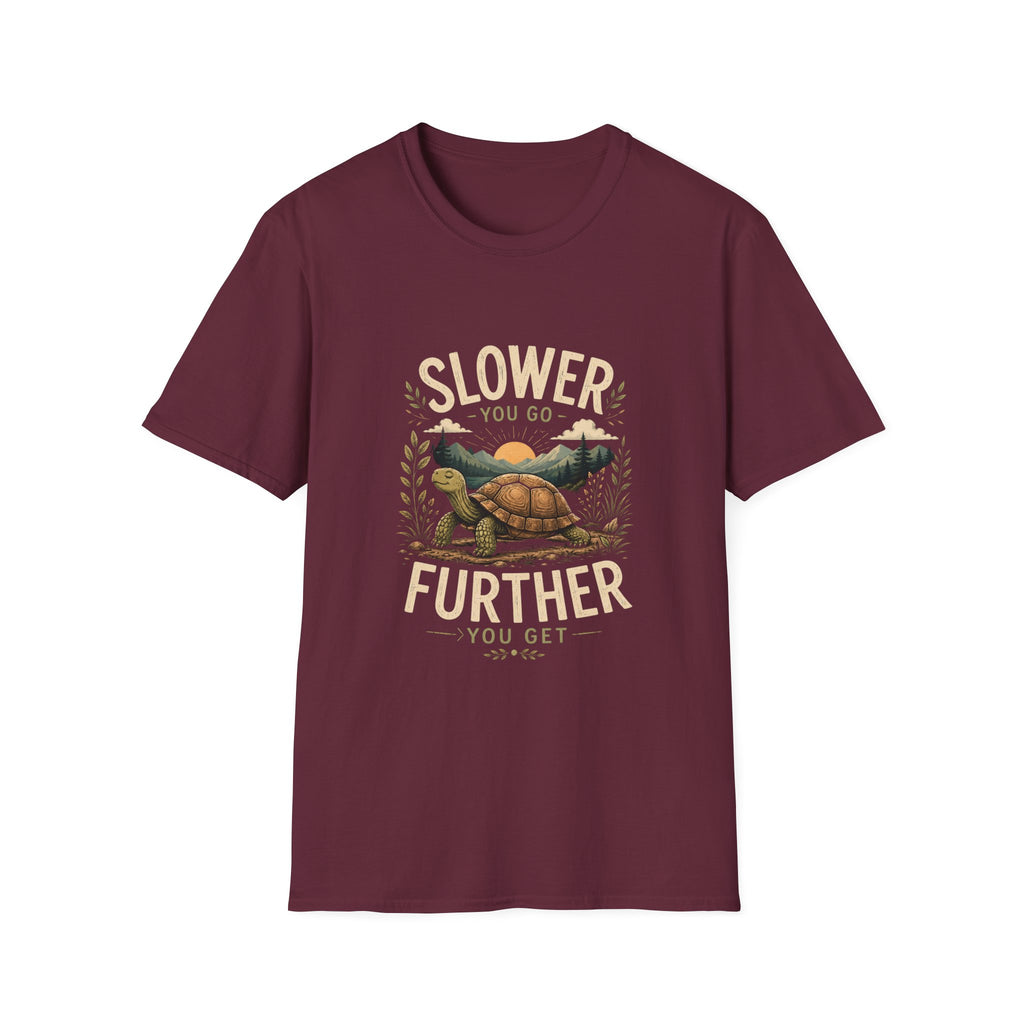 Slower You Go T-Shirt — Retro Turtle 'Slower You Go, Further You Get' Relaxed Tee