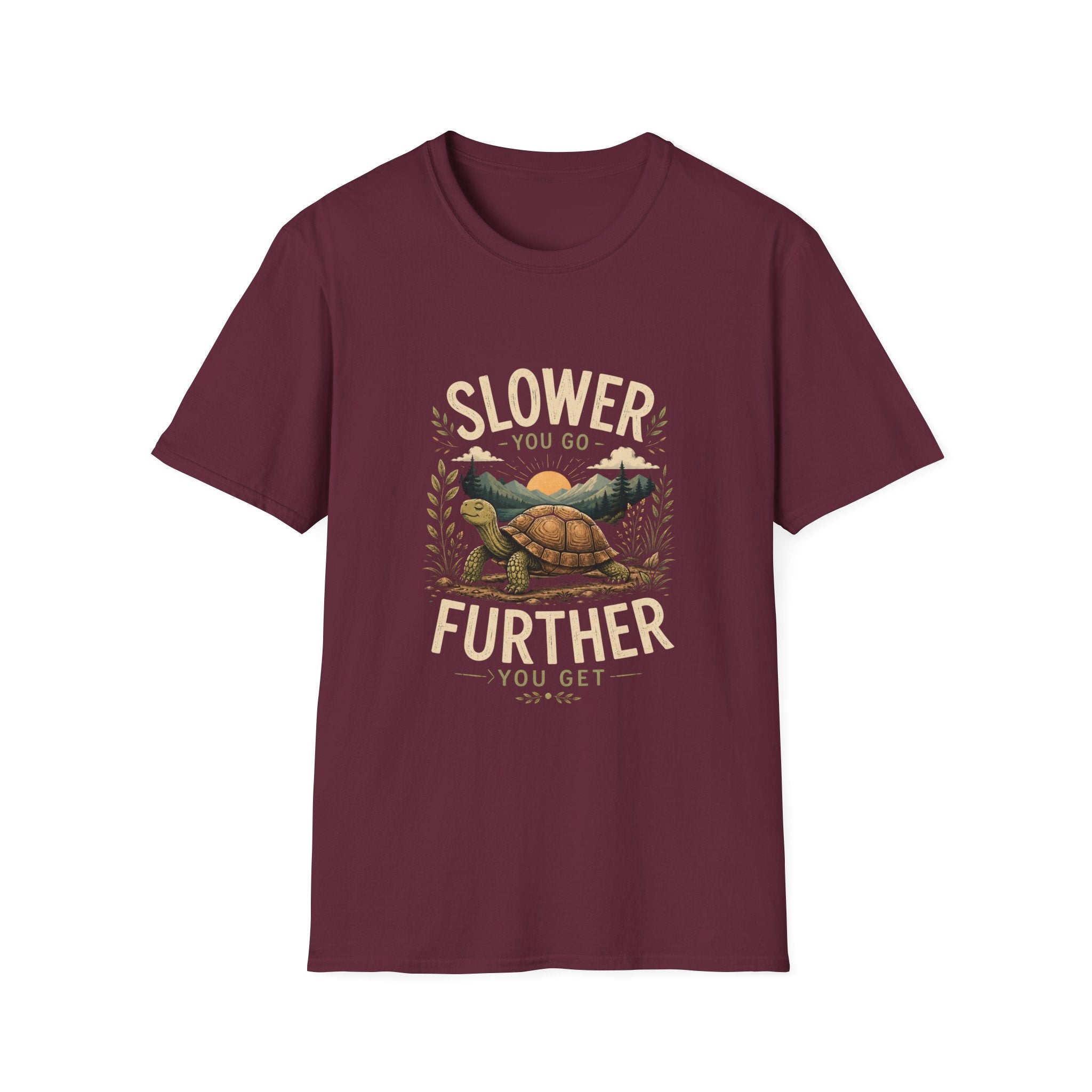 Slower You Go T-Shirt — Retro Turtle 'Slower You Go, Further You Get' Relaxed Tee
