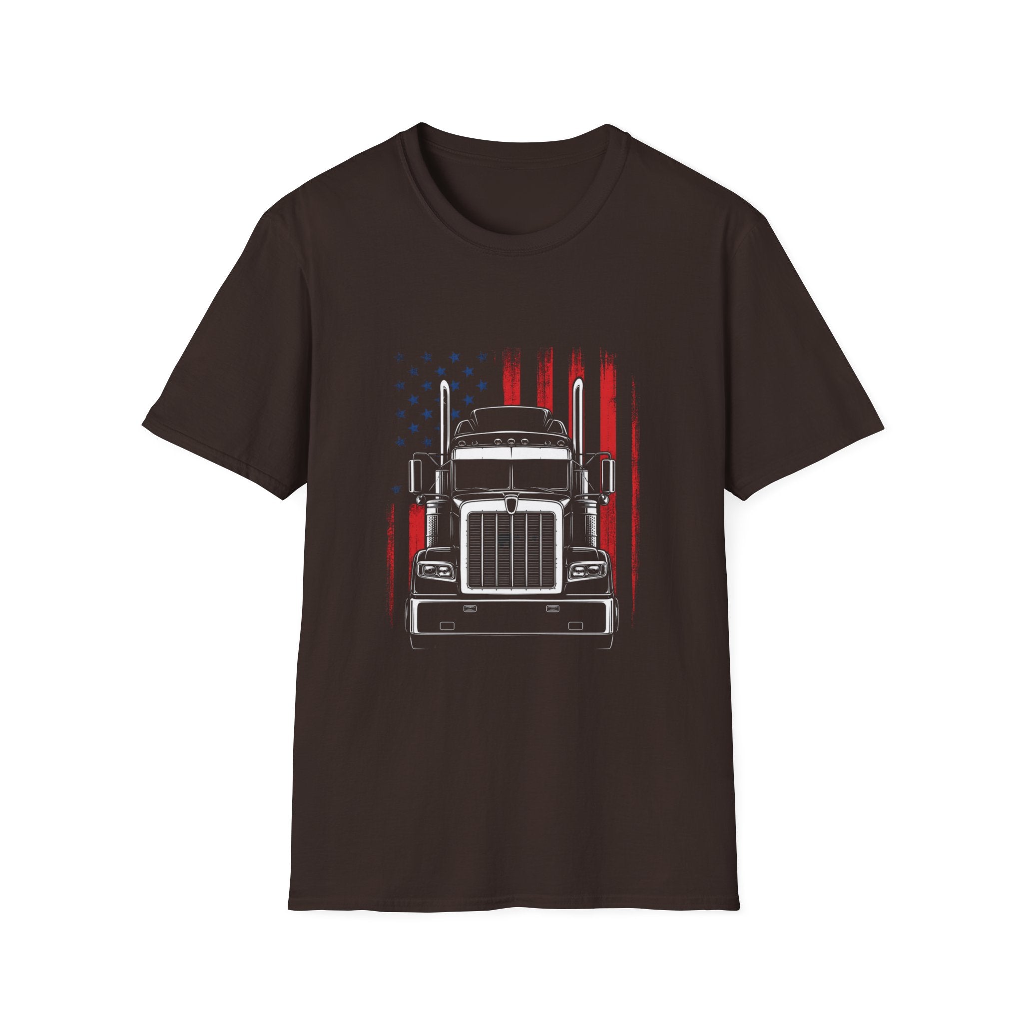 American Flag Semi Truck T-Shirt — Patriotic Trucker Tee - Vintage Semi Truck Patriotic Design