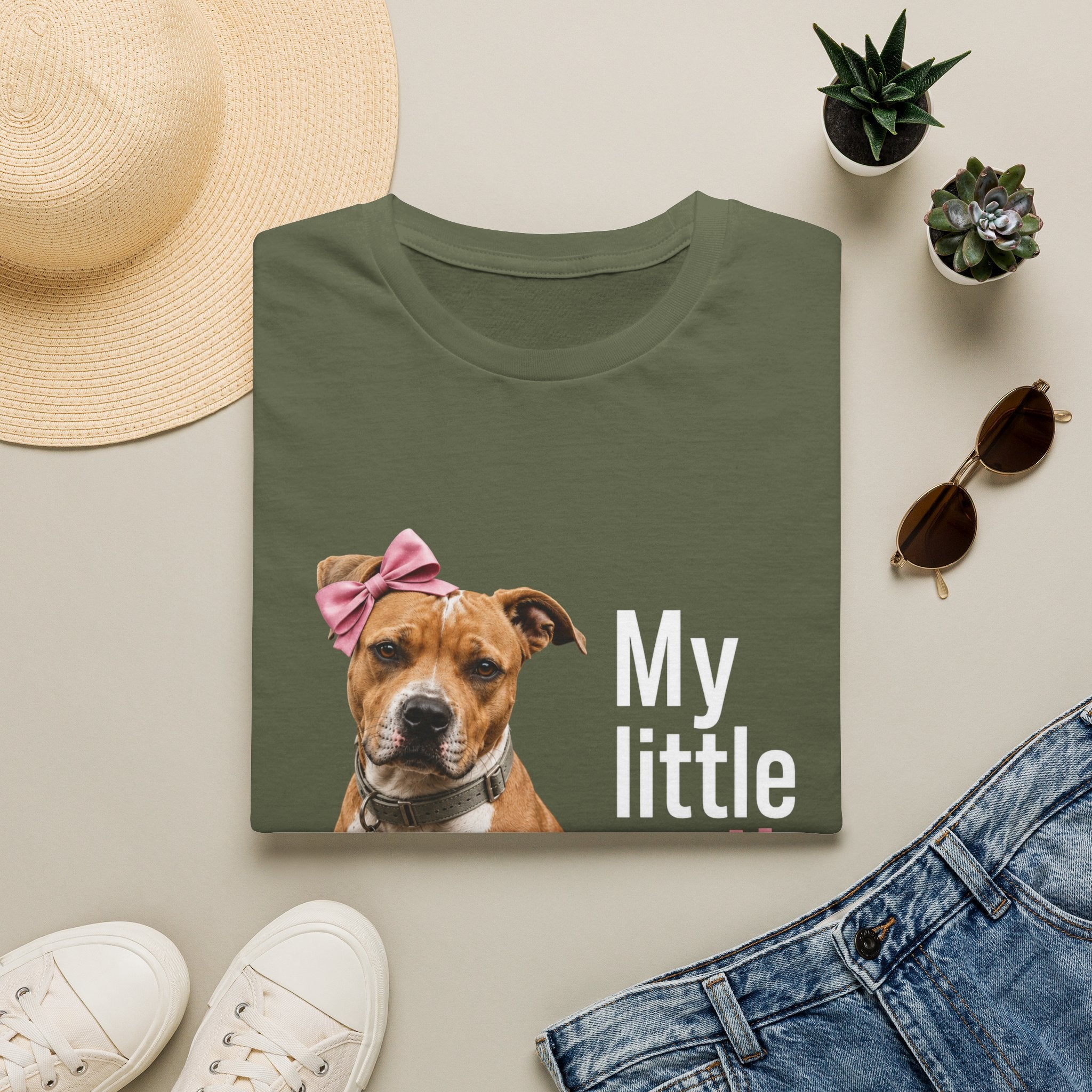 My Little Girl Dog T-Shirt — Cute Pet Mom Tee with Bow & Paw Print