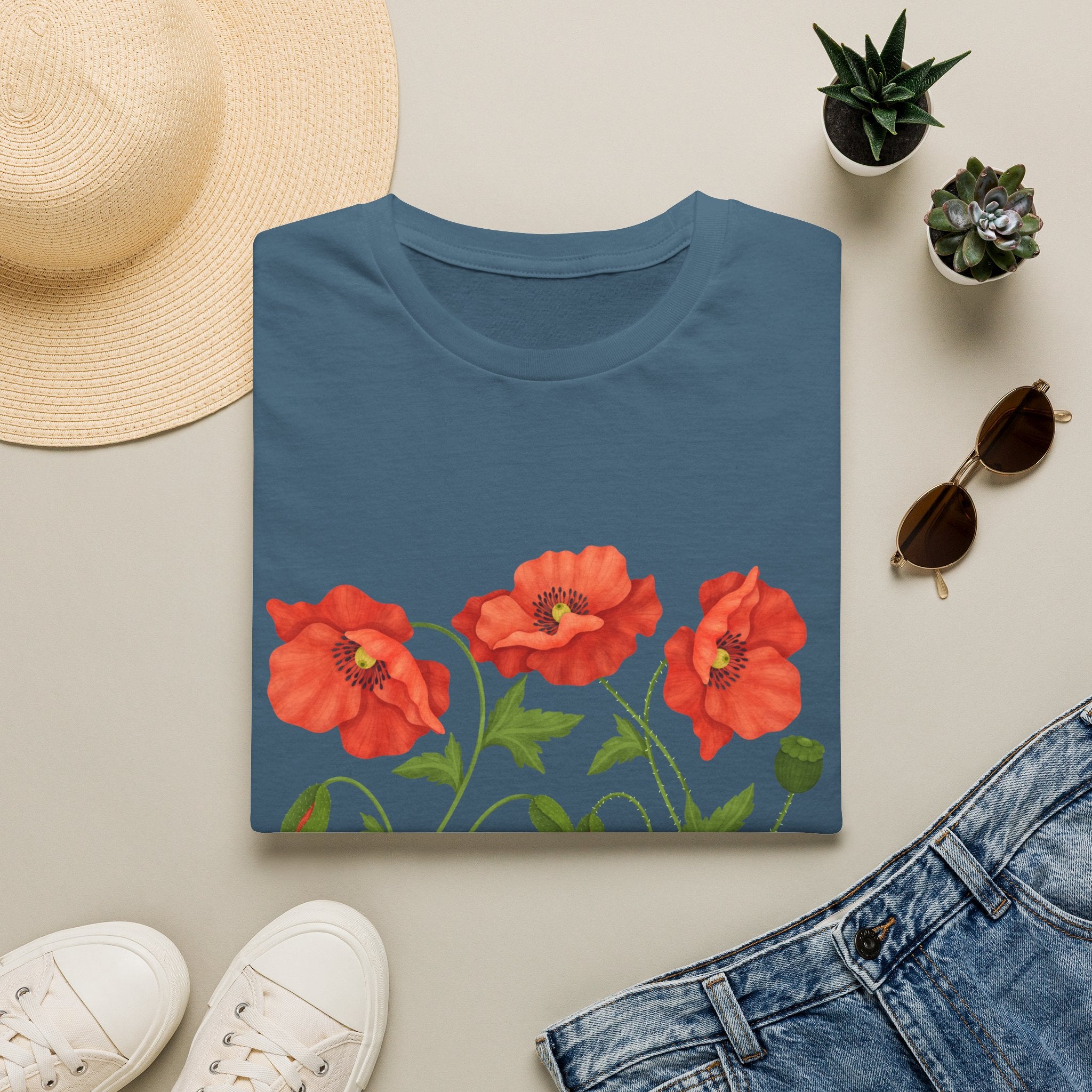 Poppy Floral T-Shirt — Red Poppies Garden Tee - Vintage Wildflower Floral Design