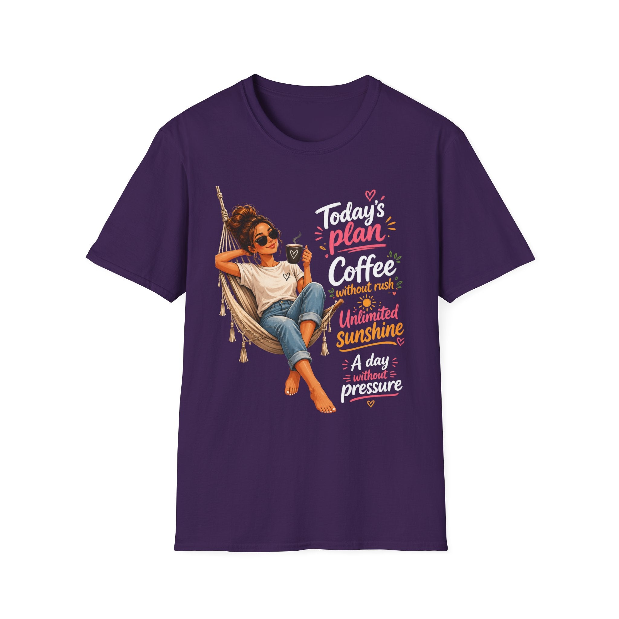 Coffee Tee — "Today's Plan: Coffee Without Rush" Relaxed Lounge T-Shirt