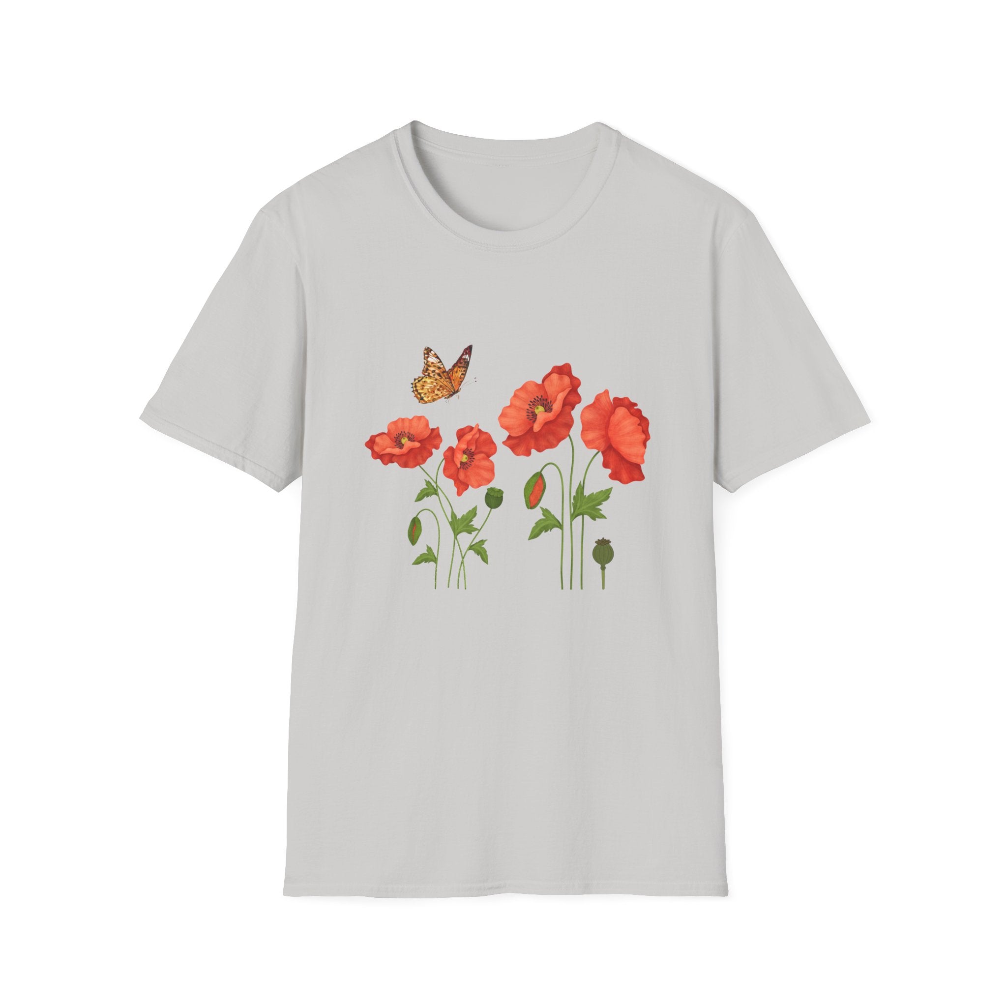 Poppy Field Tee — Red Poppies & Butterfly Floral T-Shirt
