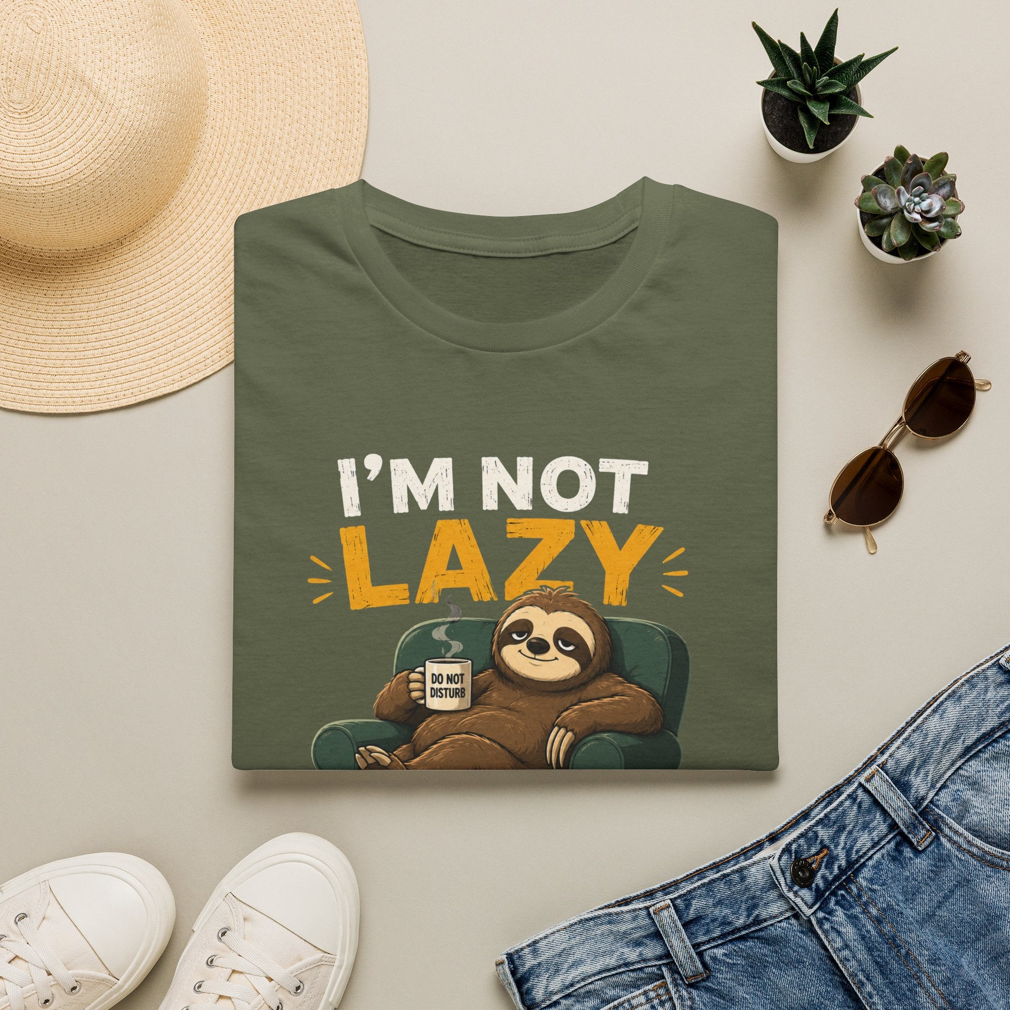 I'm Not Lazy, I'm on Energy Saving Mode – Funny Sloth Coffee Lover Design — Energy Saving Mode Graphic Tee