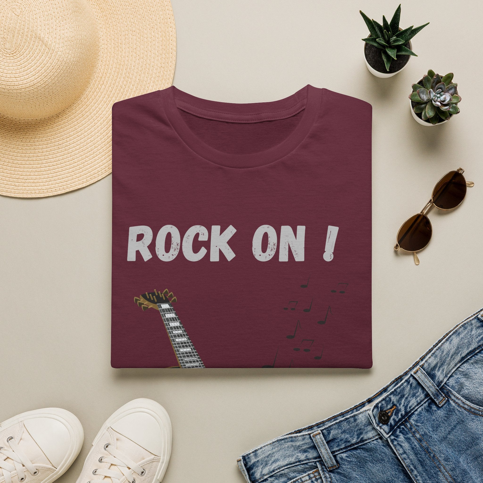 Rock On Guitar Music Lover Design | Electric Guitar Rock Fan Graphic  — Music Lover Graphic Tee