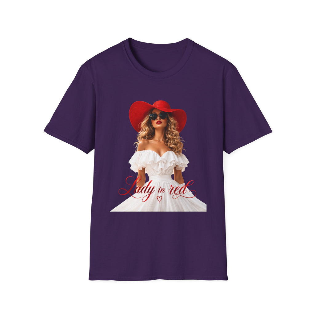 Woman in Red Graphic Tee — "Lady in Red" Vintage Glam Fashion Shirt